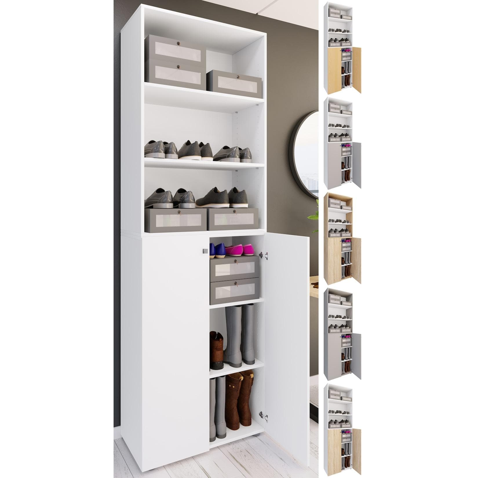 VCM Schuhschrank Lona XL 6-fach Braun/Weiß Holz
