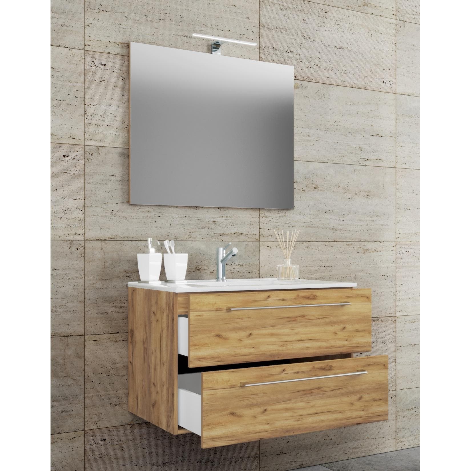 VCM Waschplatz Waschtisch Waschbecken Unterschrank 60 cm Badmöbel Set Spiegel