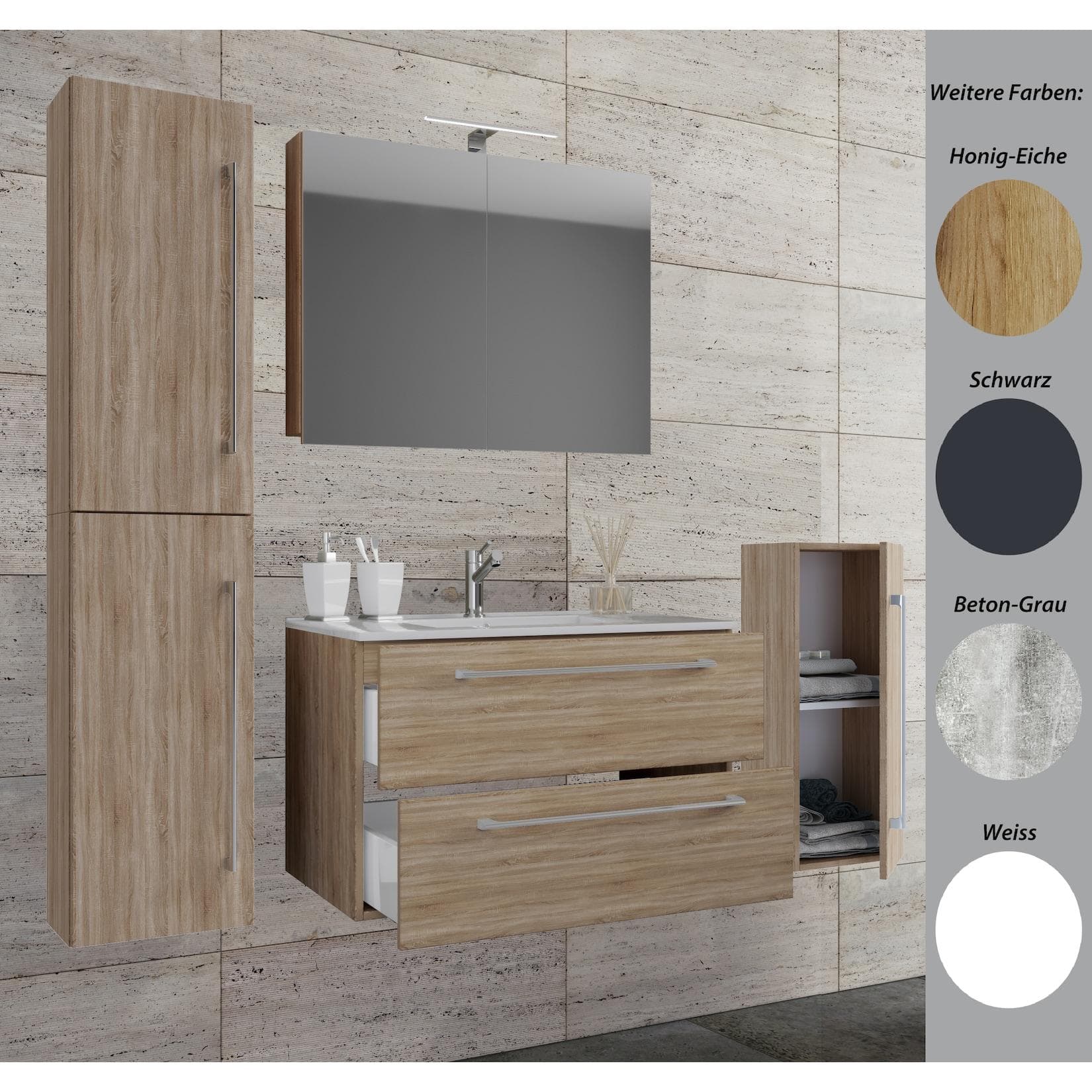 VCM 5-tlg. Badmöbel-Set Keramik Waschbecken