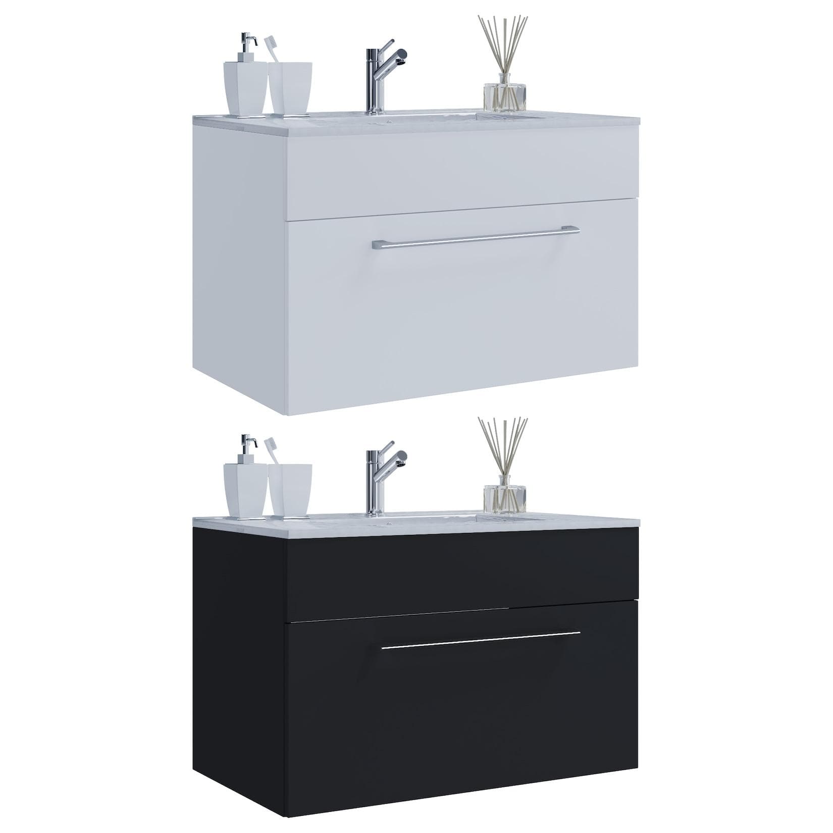 VCM 2-tlg. Waschplatz Waschtisch Waschbecken Unterschrank 80 cm Badinos