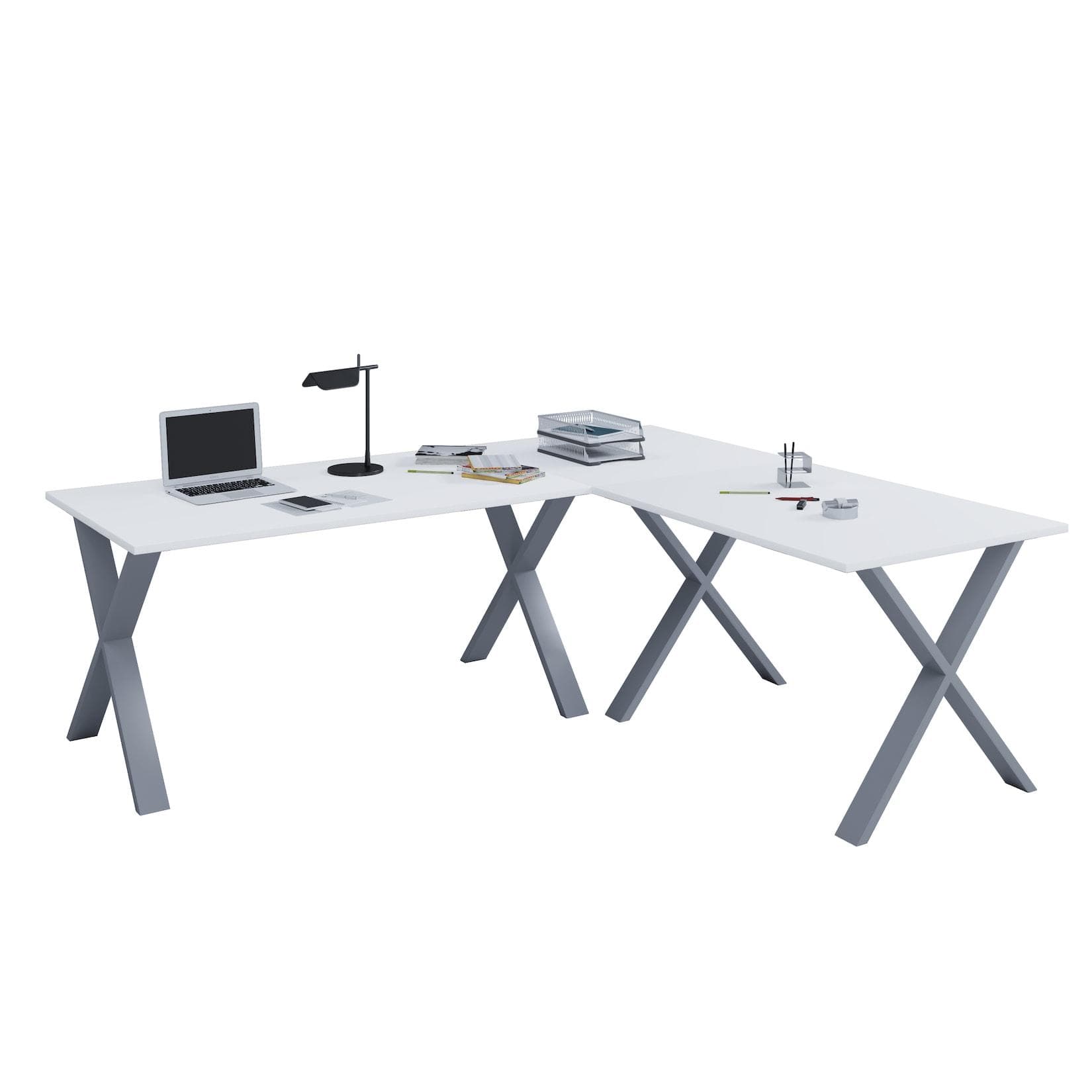 VCM Eckschreibtisch Lona X L-Form Weiß/Silber