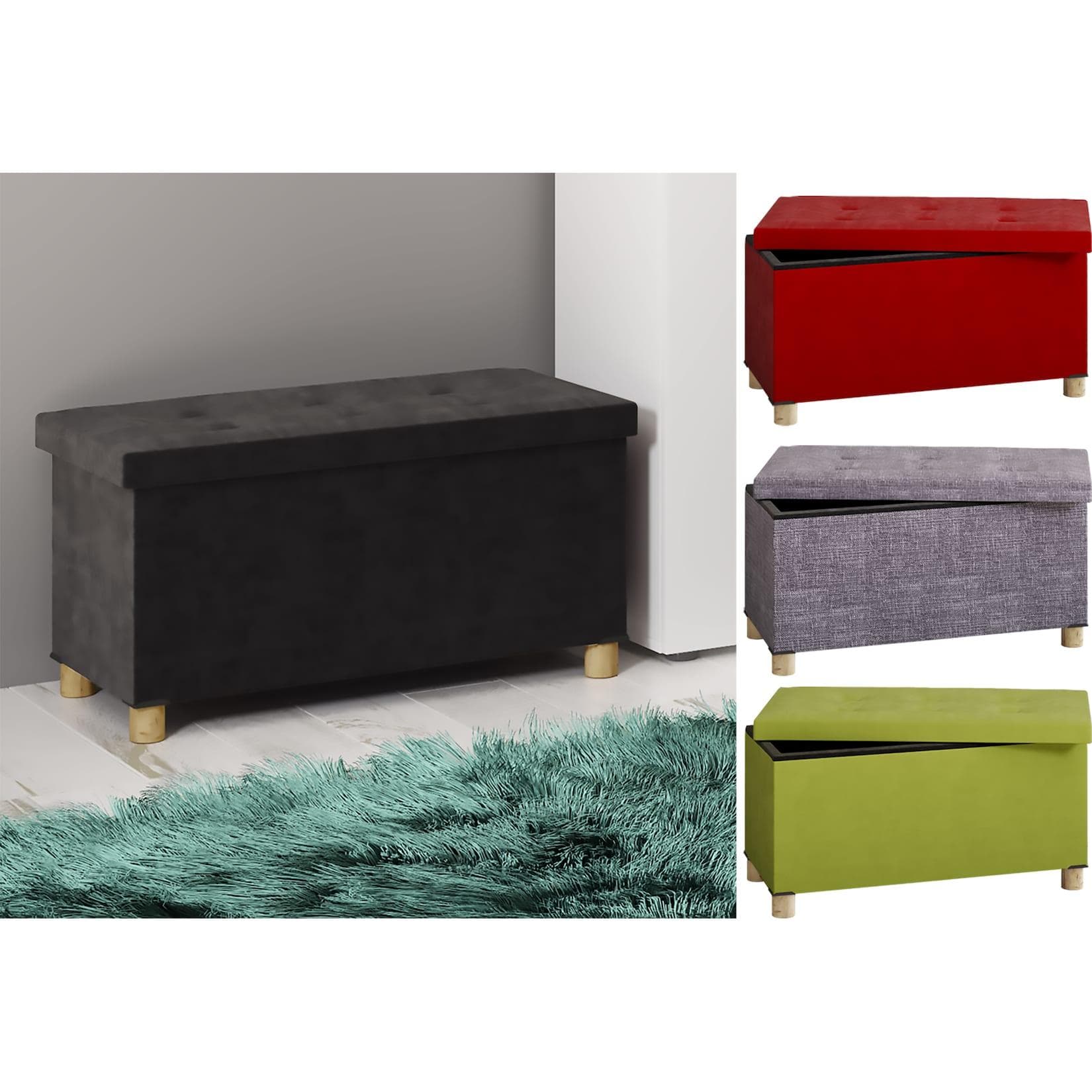 VCM Sitztruhe Sizos L - Stoff, Stauraum, Holzoptik