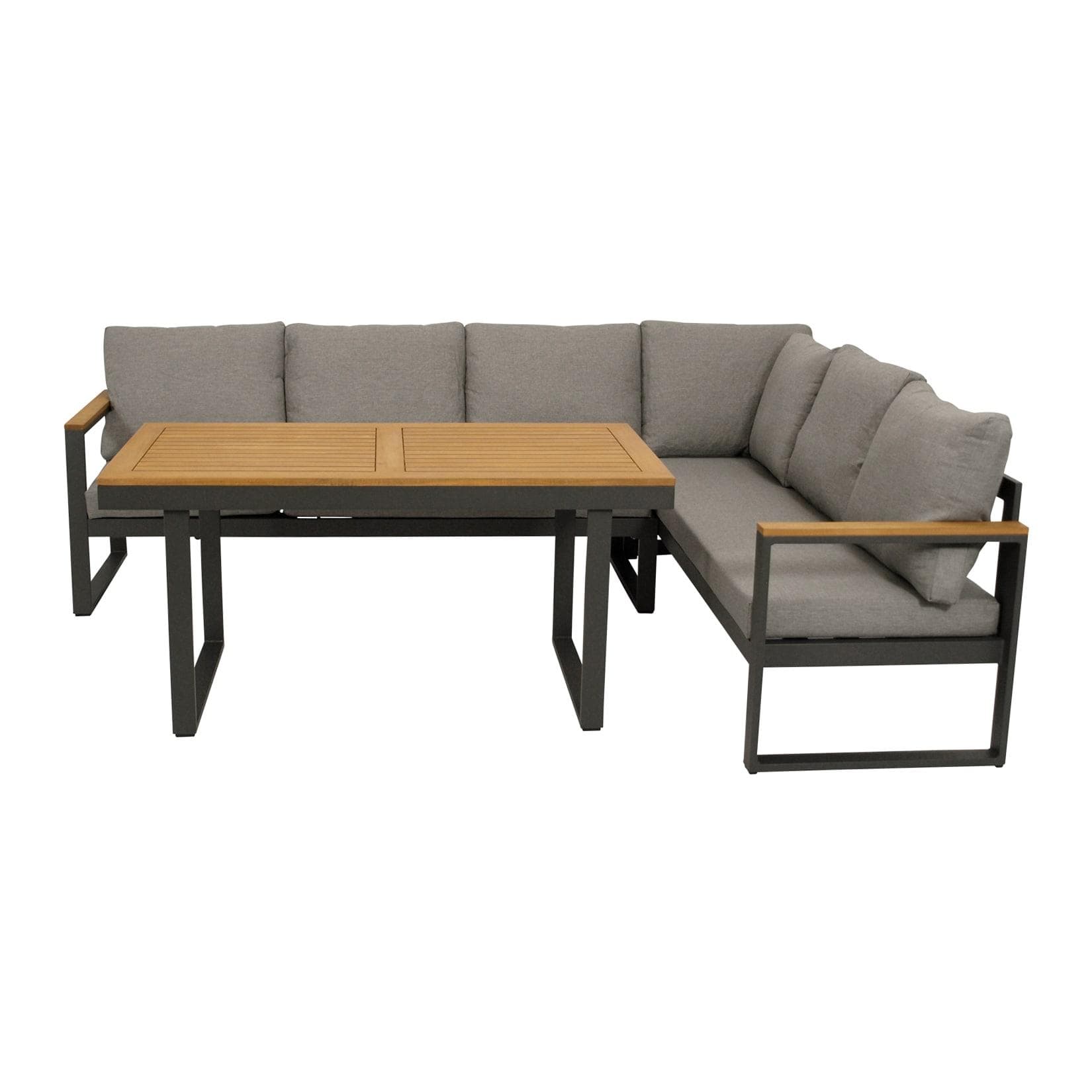 DEGAMO Funktions-Eckbank-Set KAMPALA 2-teilig Aluminium Anthrazit Akazie Polster Grau