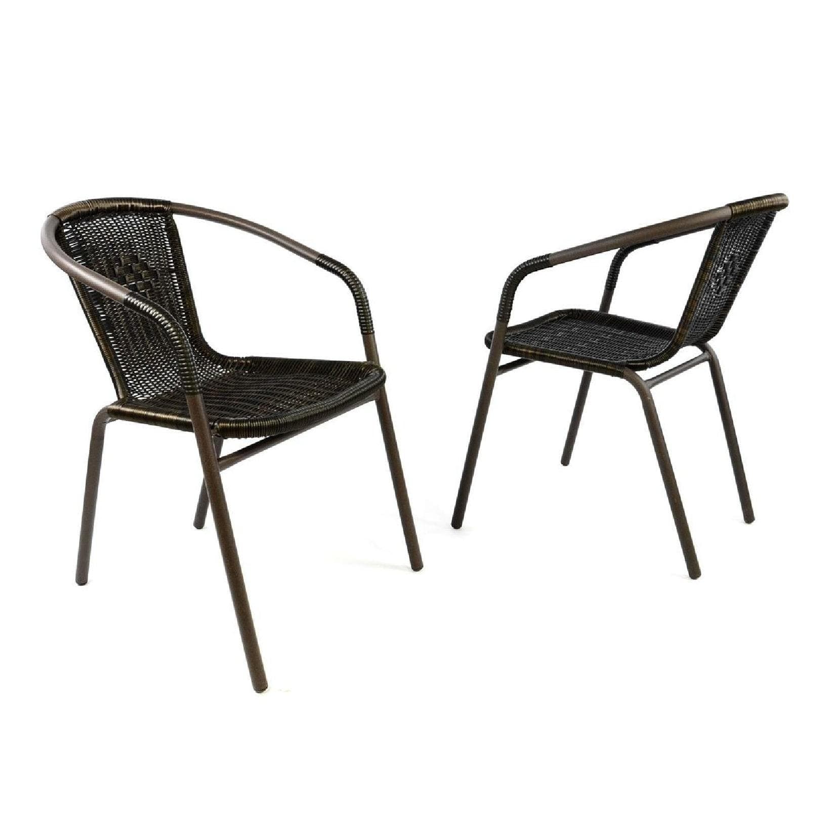 VCM Bistrostuhl 2er Set Dunkelbraun Poly-Rattan Stapelbar
