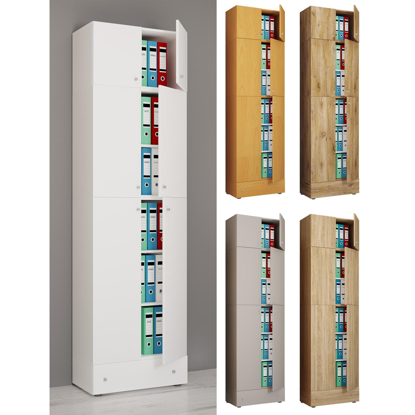 VCM Aktenschrank Lona XXL Weiß mit 5 Fächern und Schublade