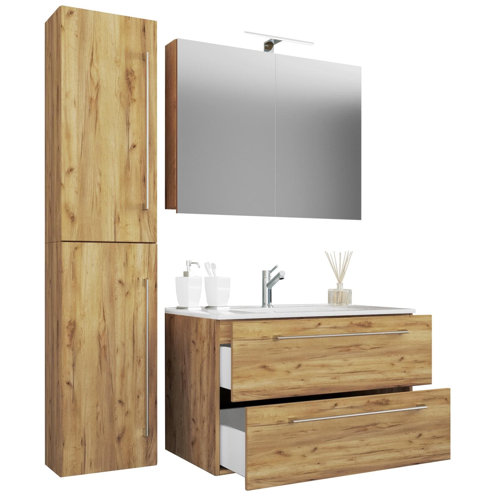 VCM 4-tlg. Waschplatz Waschtisch Waschbecken Unterschrank Breite 60 cm Badmöbel Set