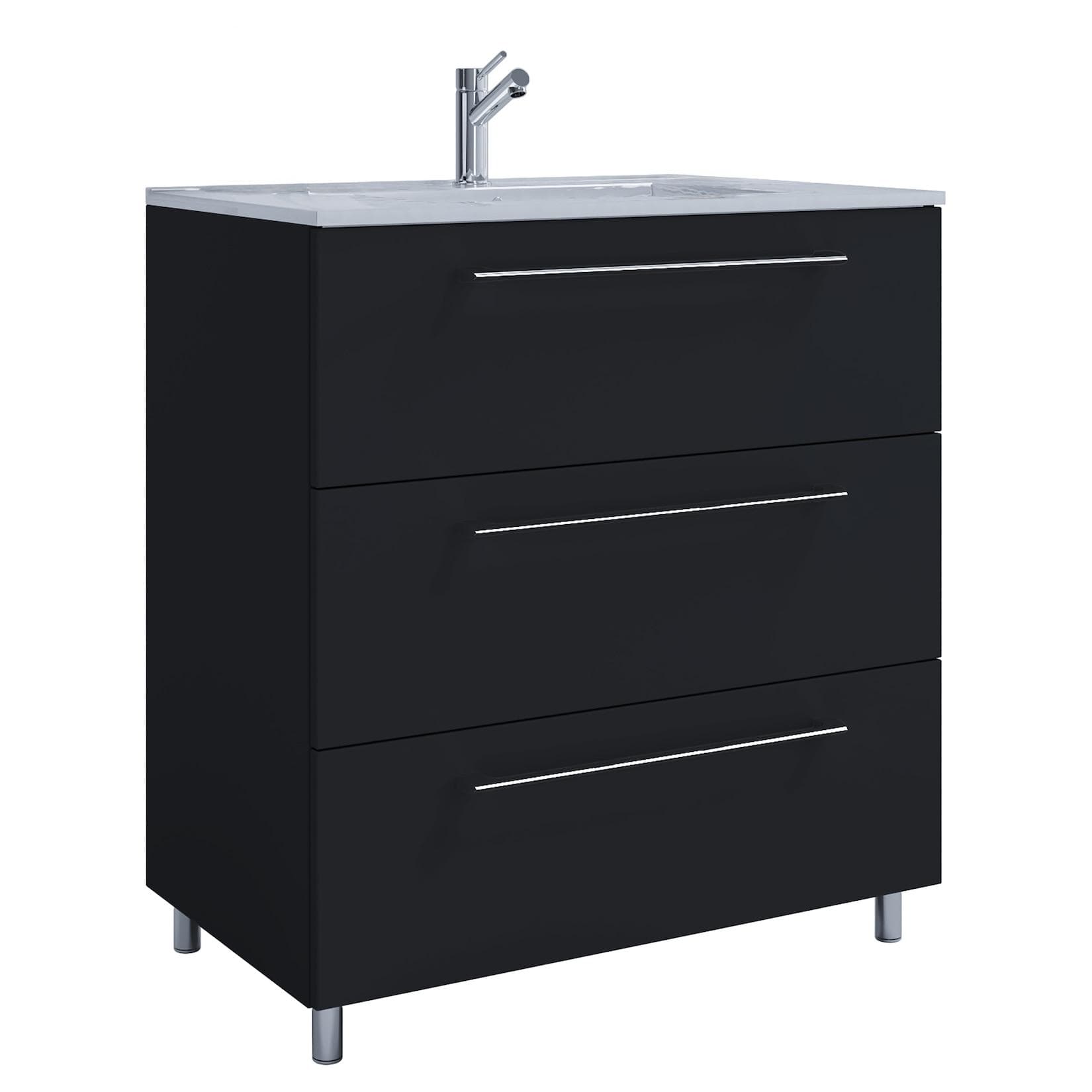 VCM Badinos Waschtisch-Set Schwarz 80cm 3 Schubladen Keramik