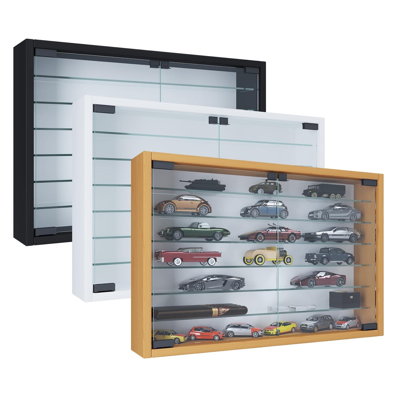 VCM Wandvitrine Mandosa XL Schwarz Glas 6 Fächer