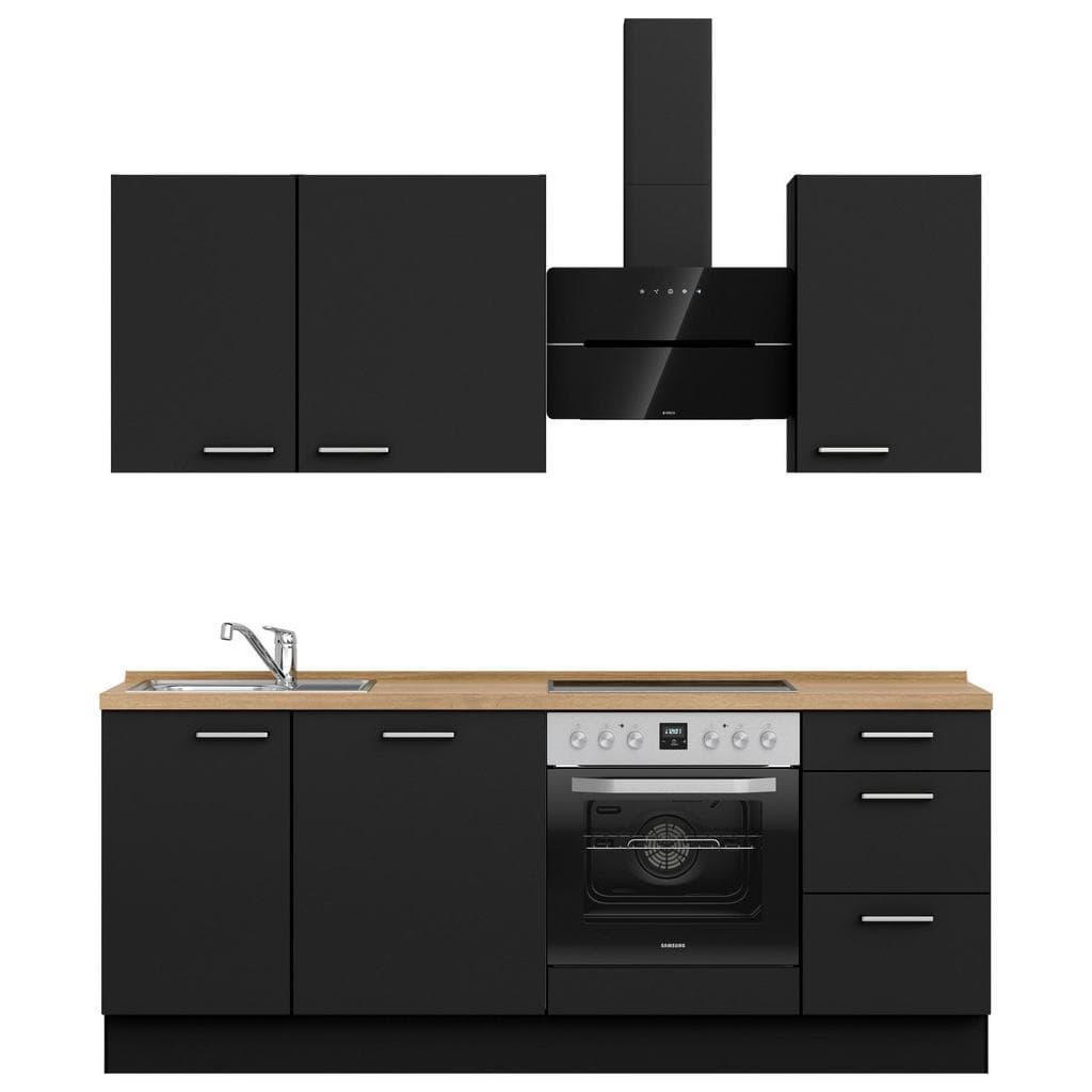 Nobilia Küchenleerblock Touch Schwarz Eiche 3 Schubladen 210 cm