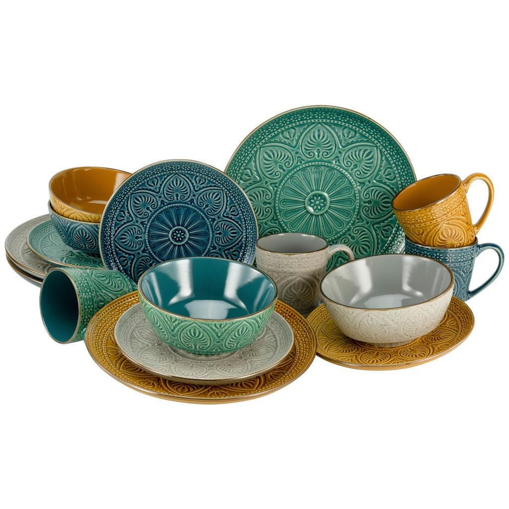 Creatable Kombiservice 16-teilig Creme, Gelb, Petrol, Smaragdgrün Keramik
