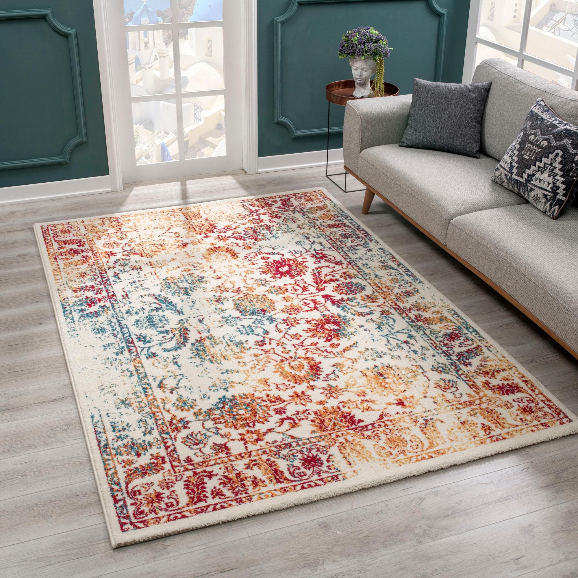 Vintage Retro Teppich aus Kunstfaser und Jute