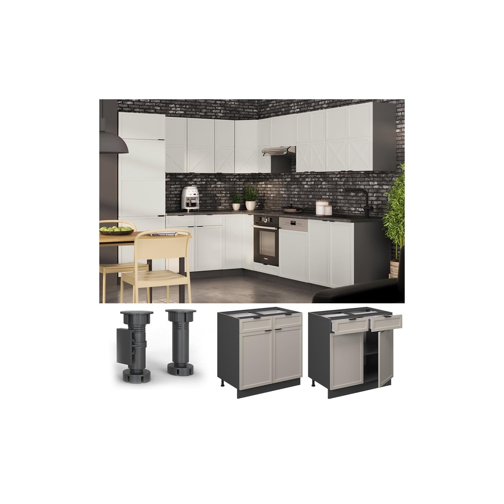 Vicco Schubunterschrank Fame-Line Anthrazit Grau-Beige gerahmt 80 cm