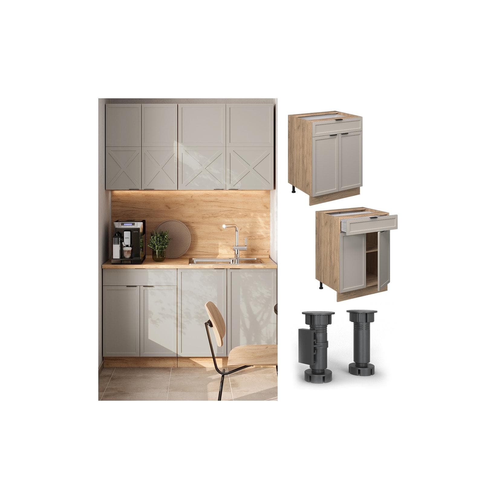 Vicco Schubunterschrank Fame-Line Eiche Grau-Beige gerahmt 60 cm