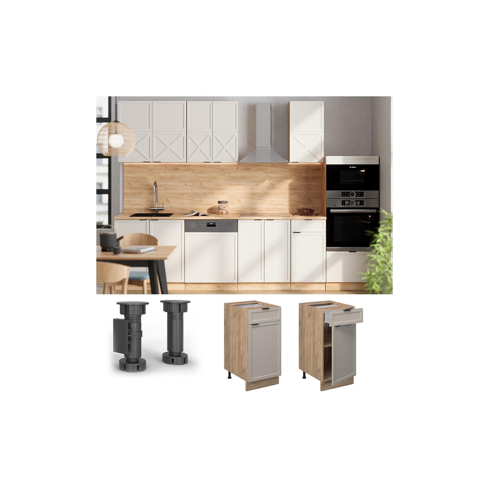 Vicco Schubunterschrank Fame-Line Eiche Grau-Beige gerahmt 40 cm