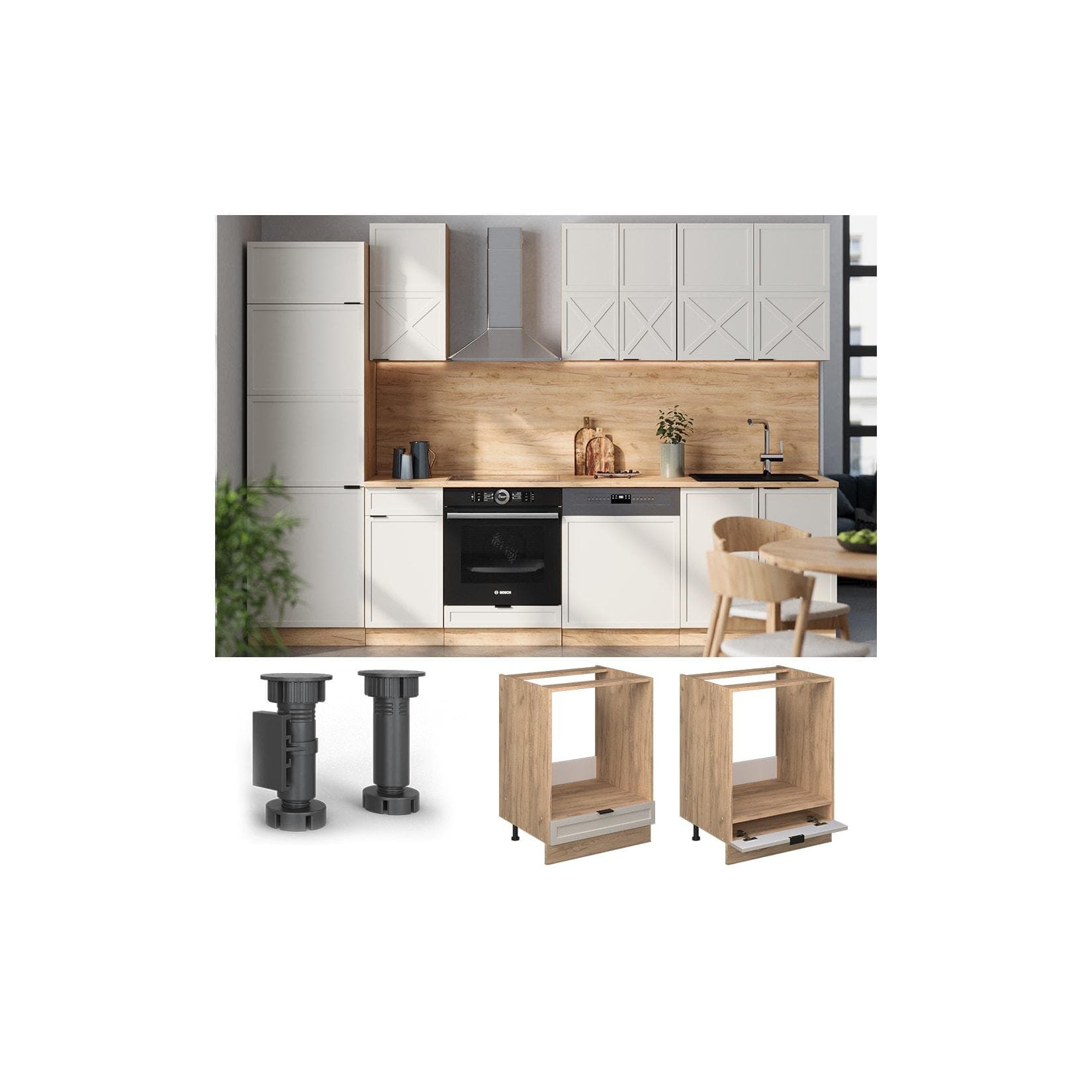 Vicco Herdumbauschrank Fame-Line Eiche Grau-Beige gerahmt 60 cm