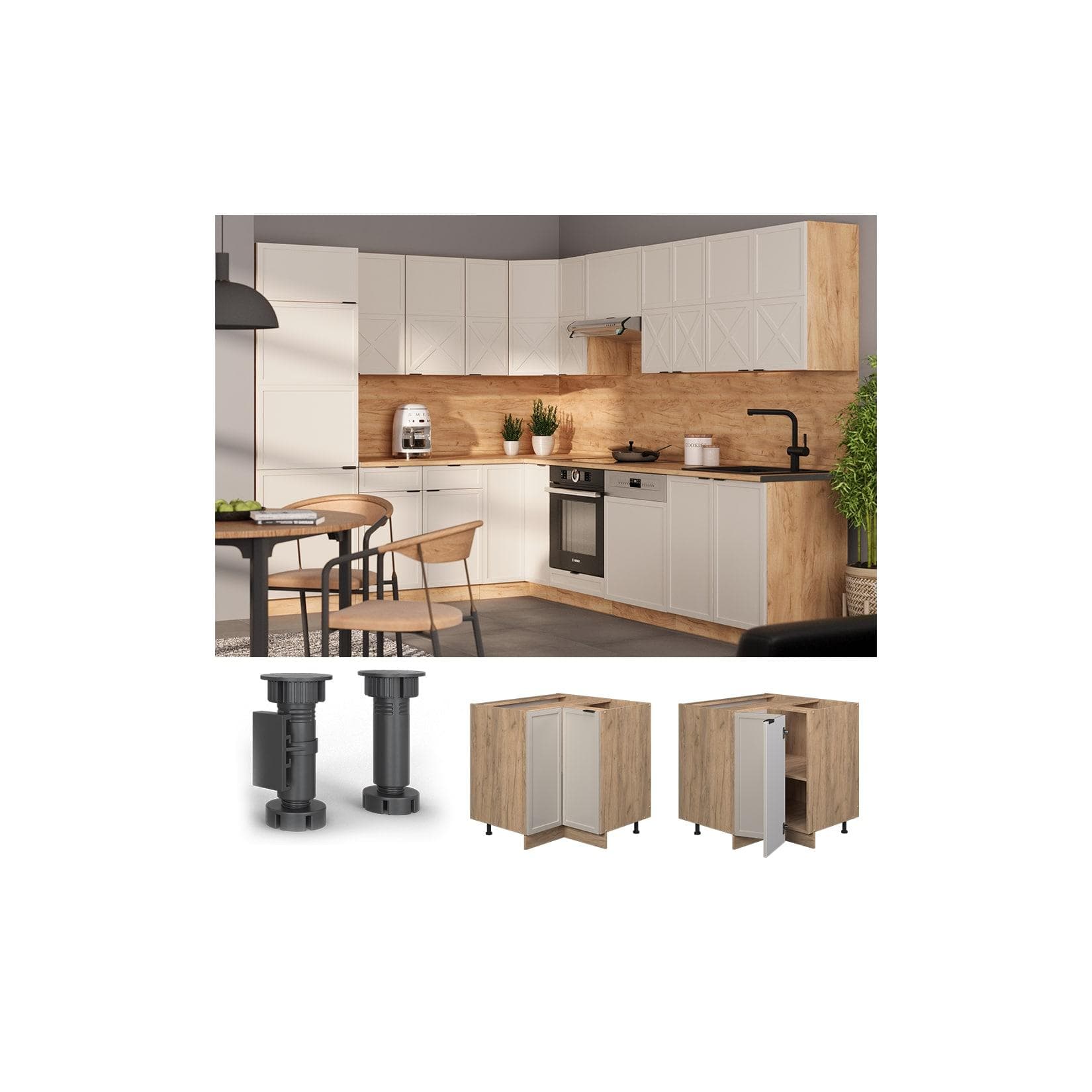 Vicco Eckunterschrank Fame-Line Eiche Grau-Beige gerahmt 87 cm