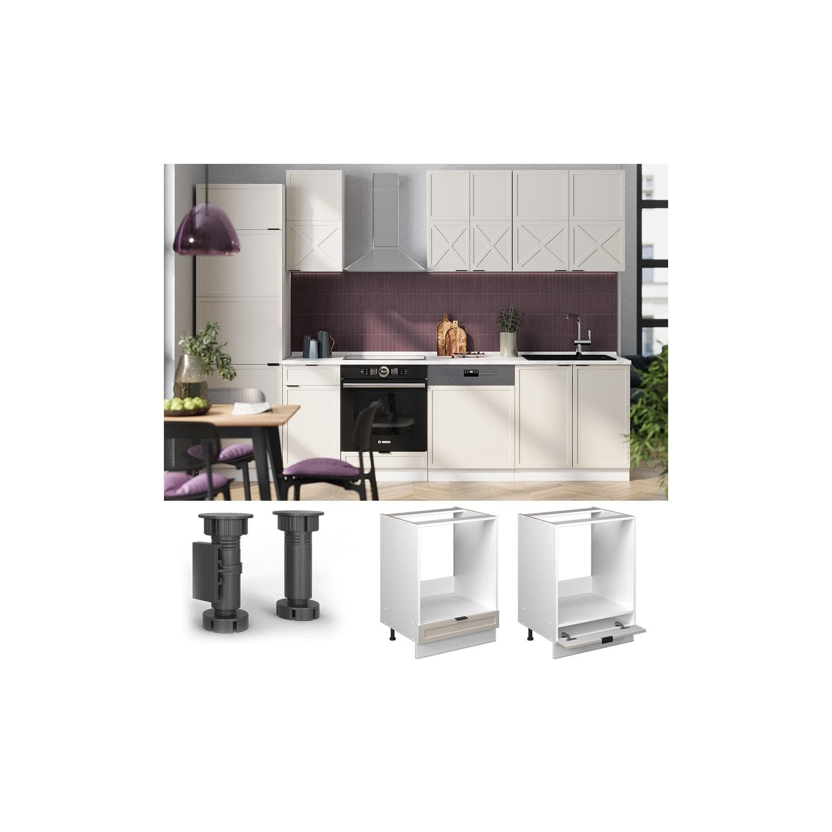 Vicco Herdumbauschrank Fame-Line Weiß Grau-Beige gerahmt 60 cm
