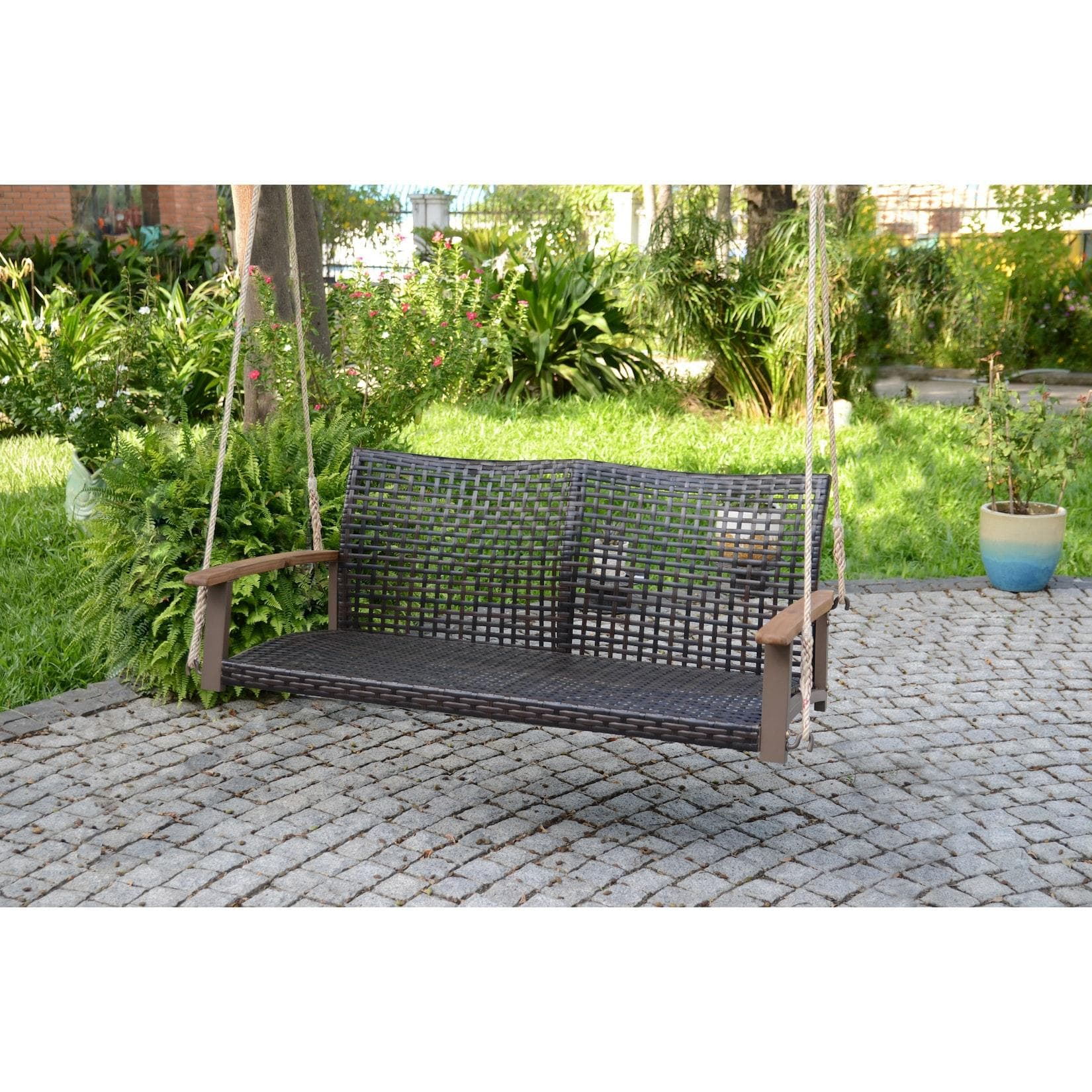 Garden Pleasure Hängebank CUNEO Grau mit Akazienholz-Armlehnen
