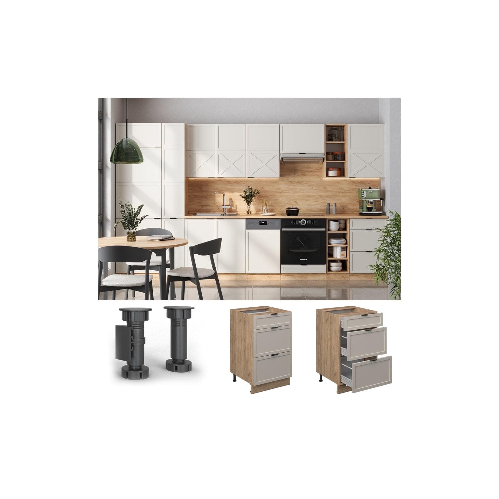 Vicco Schubladenunterschrank Fame-Line Eiche Grau-Beige gerahmt 50 cm
