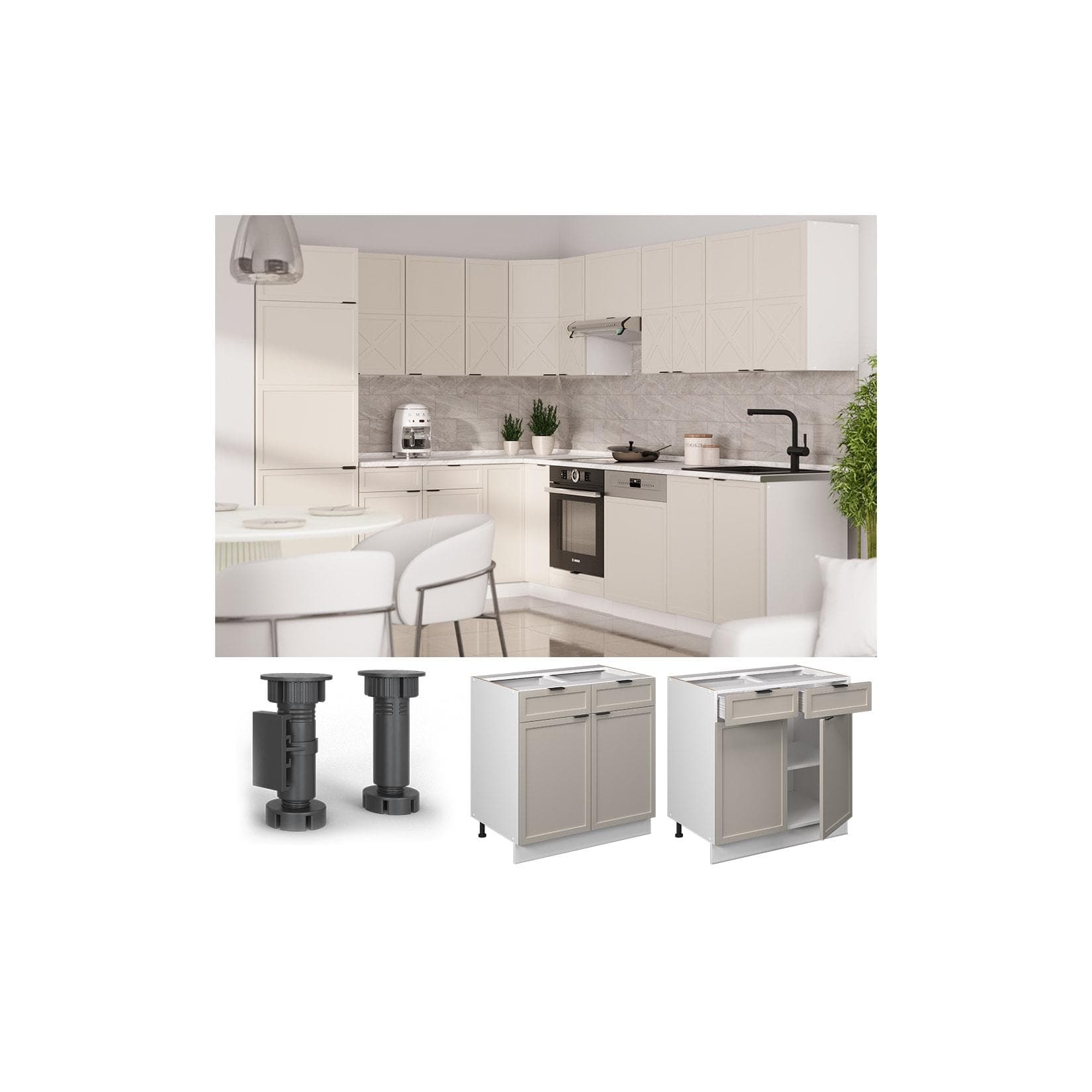 Vicco Schubunterschrank Fame-Line Weiß Grau-Beige 80 cm mit Arbeitsplatte Anthrazit