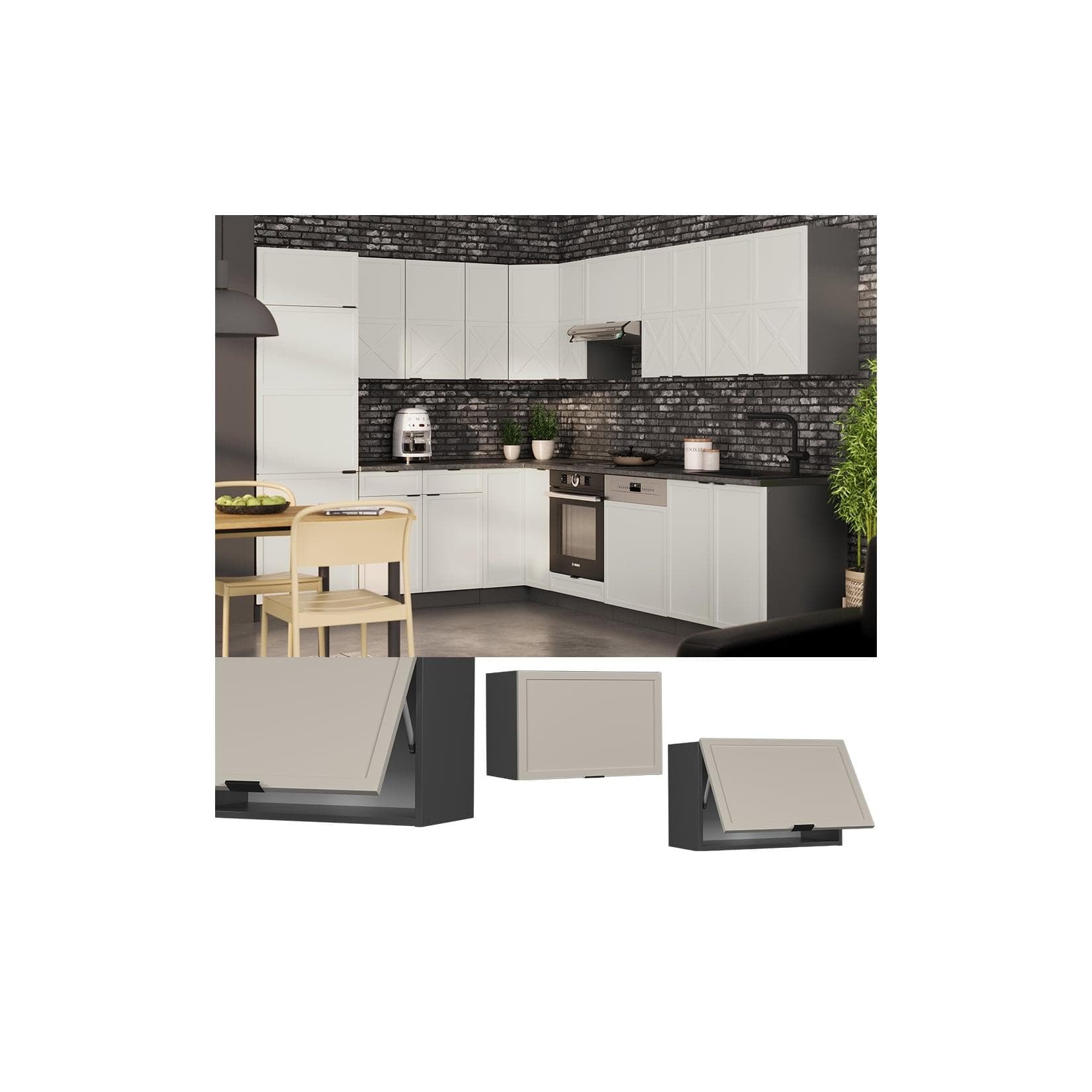Vicco Hängeschrank Fame-Line Anthrazit Grau-Beige gerahmt 60 cm