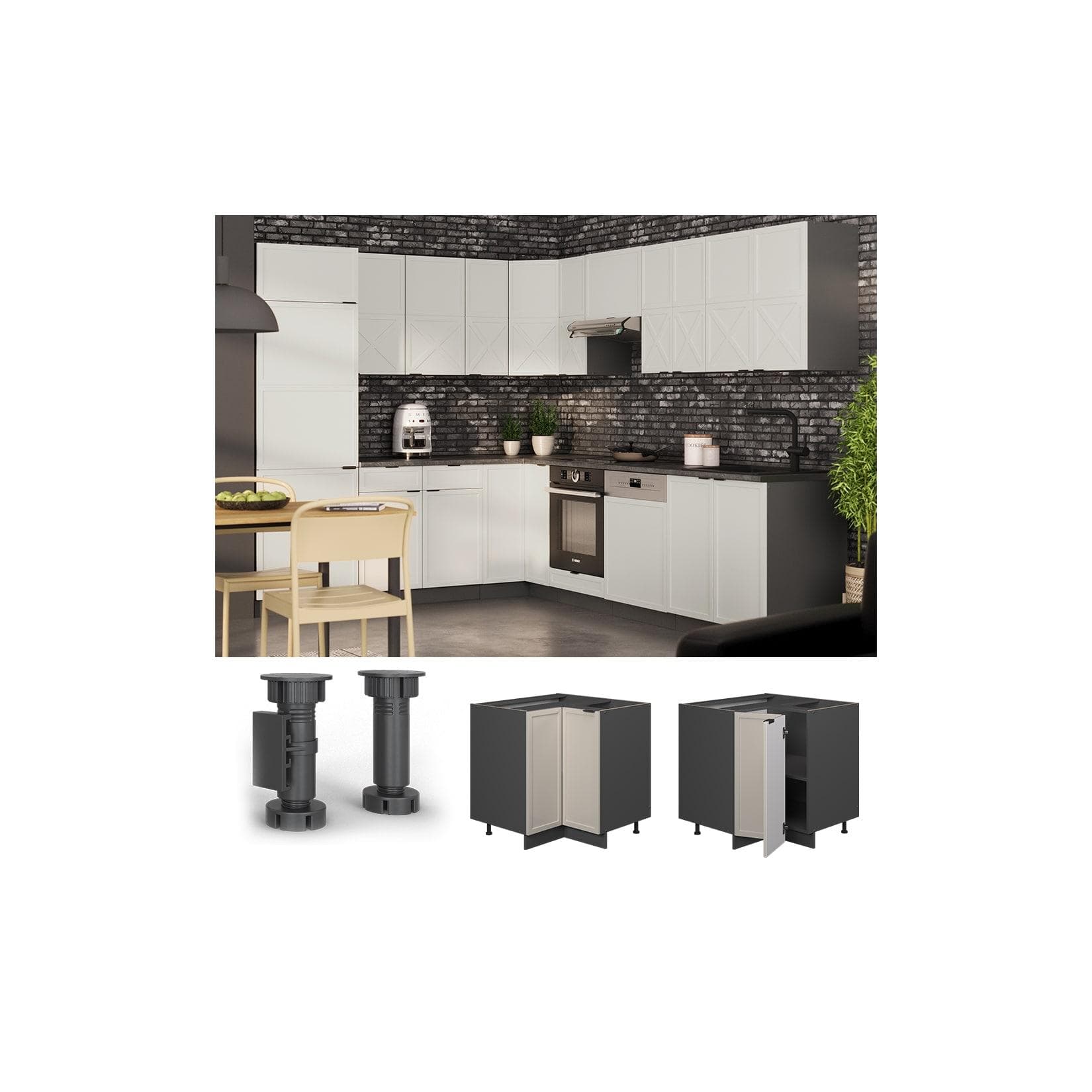 Vicco Eckunterschrank Fame-Line Anthrazit Grau-Beige gerahmt 87 cm mit Arbeitsplatte