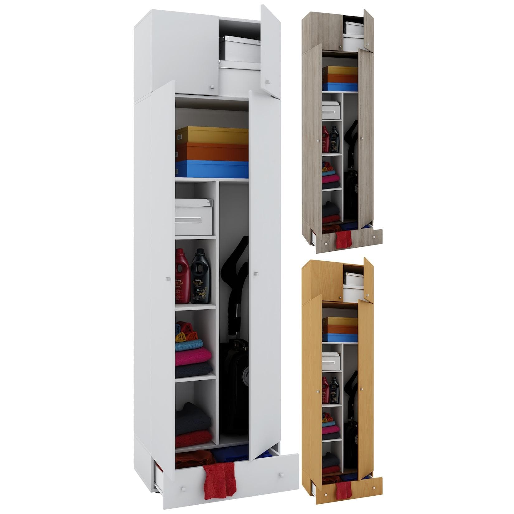 VCM Mehrzweckschrank Weiß Holz 7 Fächer Schublade