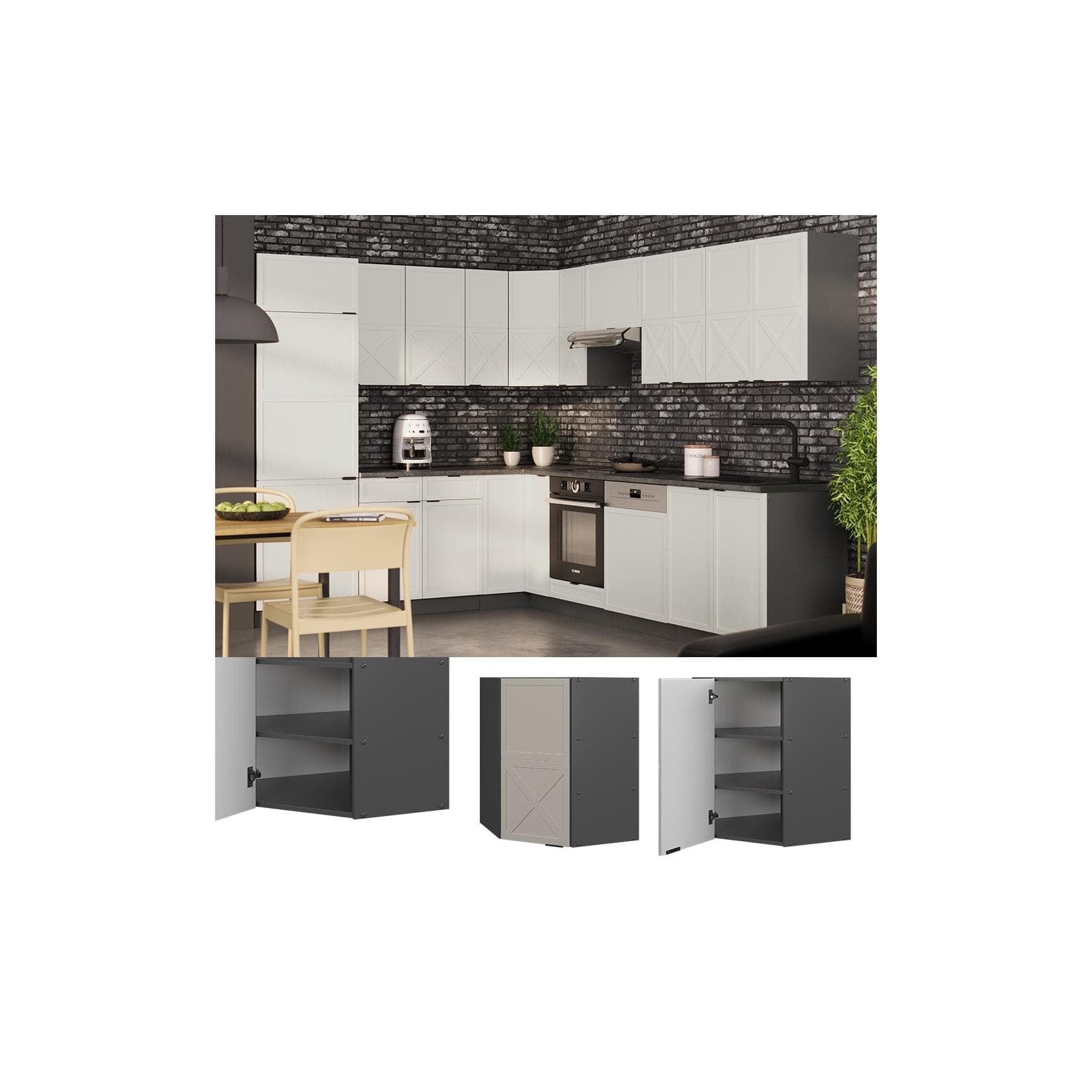 Vicco Eckhängeschrank Fame-Line Anthrazit Grau-Beige Metallgriffe