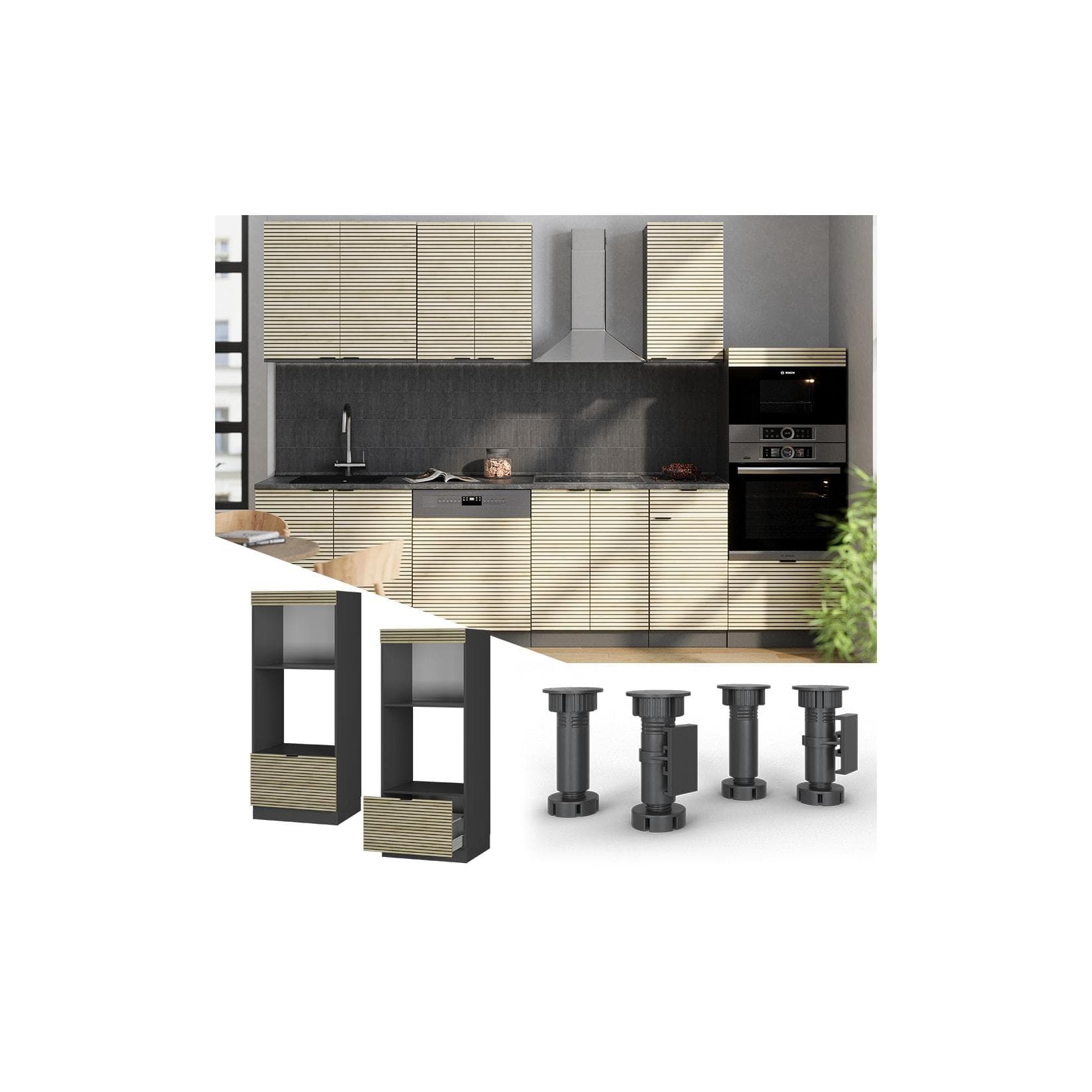 Vicco Mikrowellenschrank Fame-Line Anthrazit Eiche 60 cm