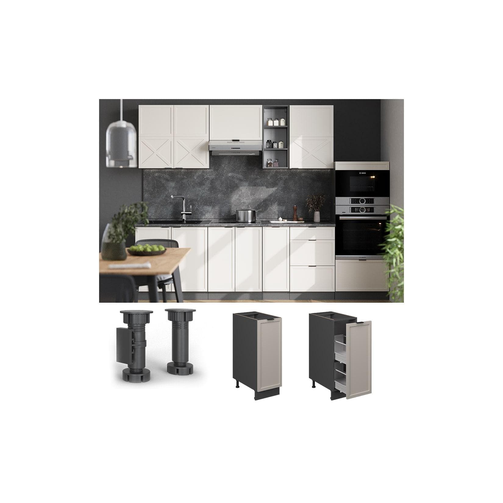 Vicco Apothekerunterschrank Fame-Line Anthrazit Grau-Beige mit Marmor-Arbeitsplatte