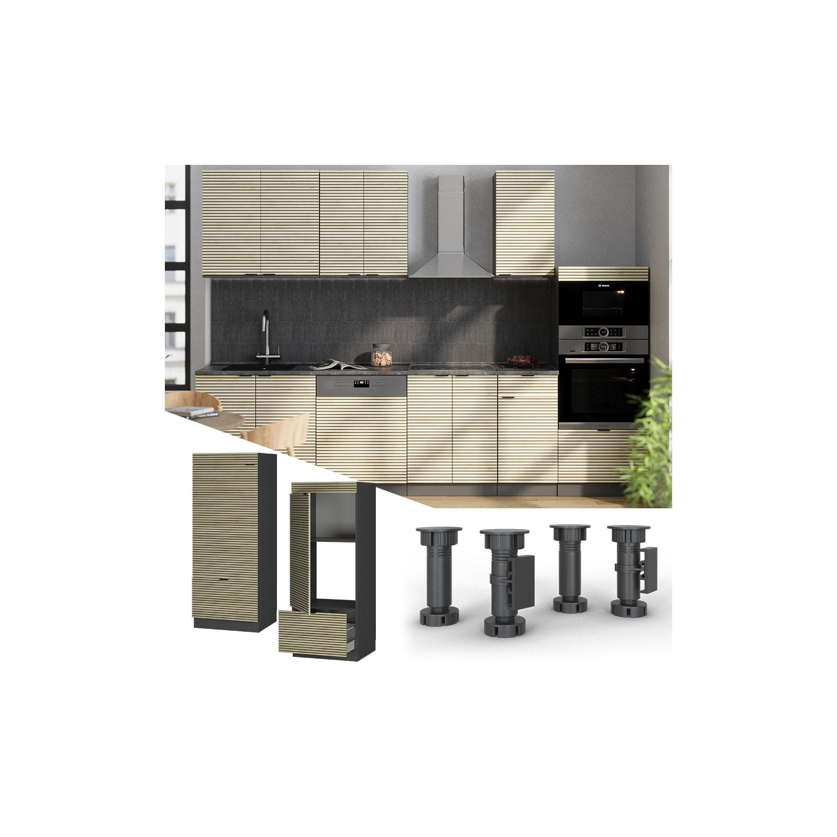 Vicco Mikrowellenschrank Fame-Line Anthrazit Eiche 60 cm mit Schublade