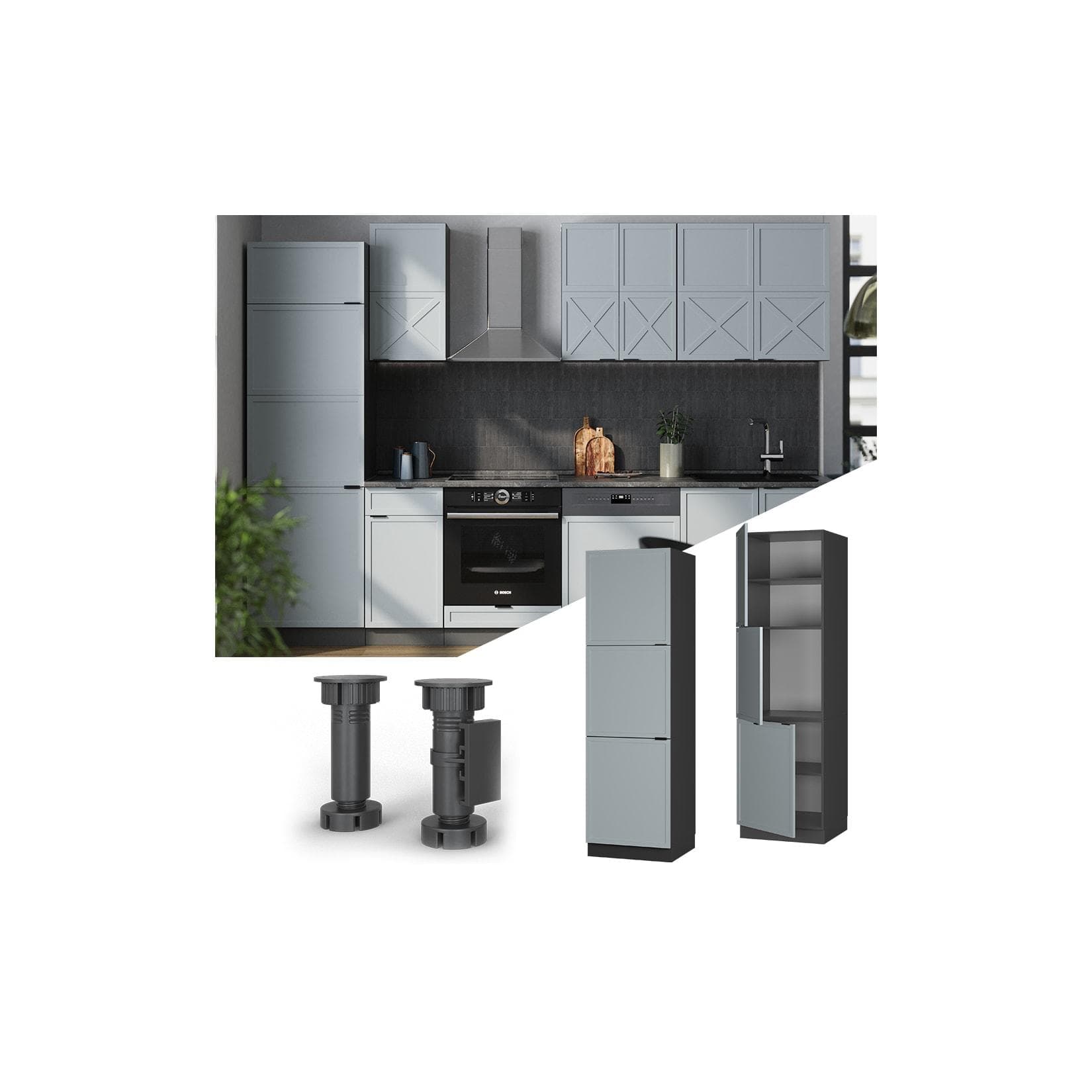 Vicco Vorratsschrank Fame-Line Anthrazit Hellblau-Grau gerahmt 60 cm 3 Türen