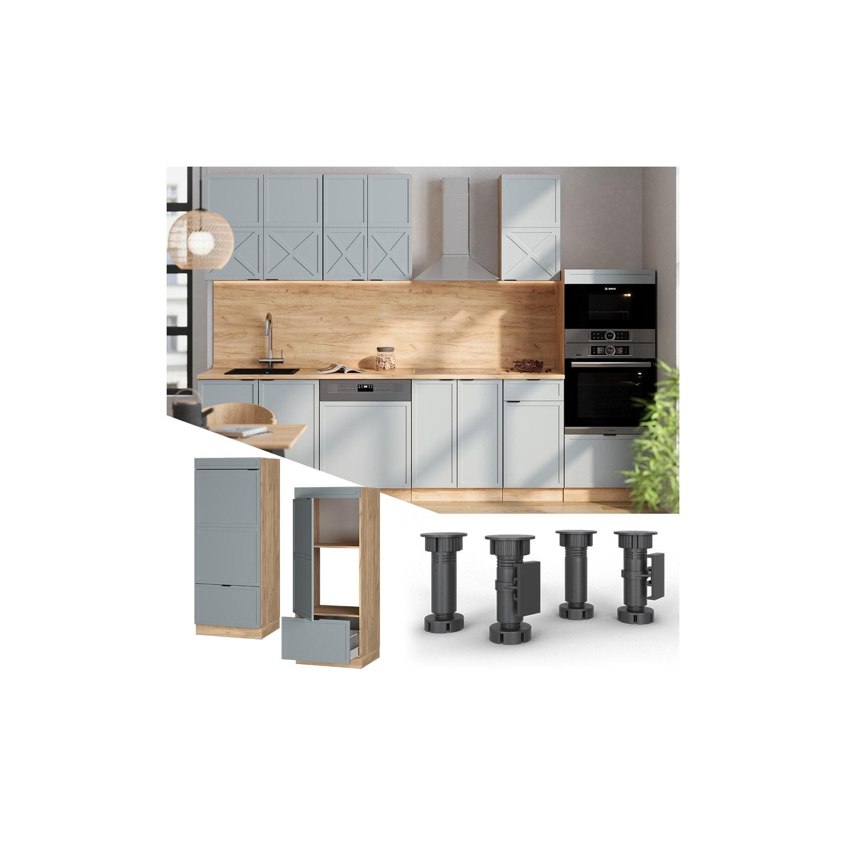 Vicco Mikrowellenschrank Fame-Line Eiche Grau mit Schublade & Tür