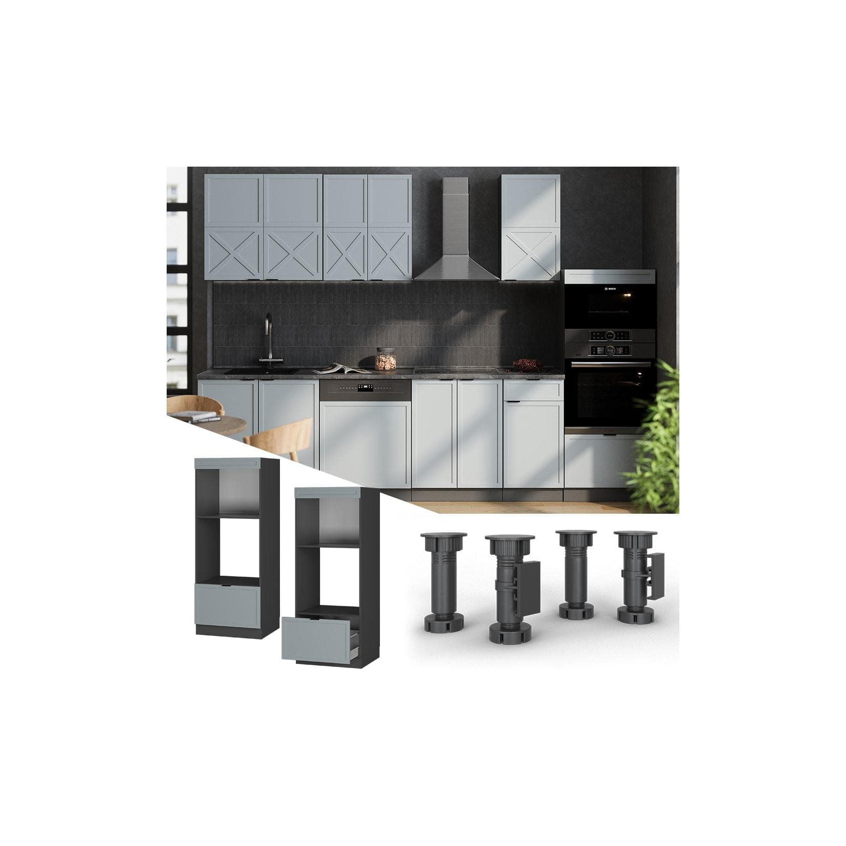 Vicco Mikrowellenschrank Fame-Line Anthrazit Hellblau-Grau 60 cm mit Schublade