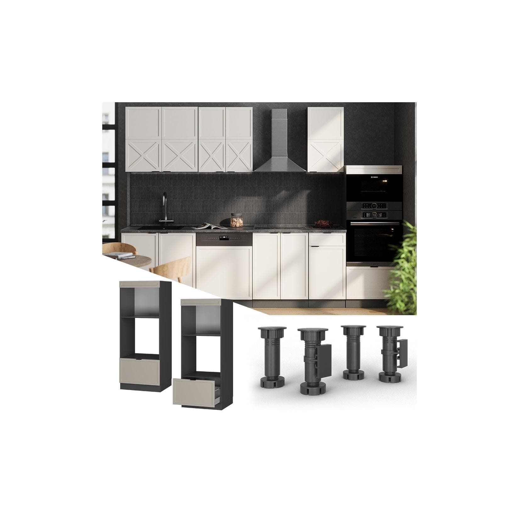 Vicco Mikrowellenschrank Fame-Line Anthrazit Grau-Beige 60 cm mit Schublade