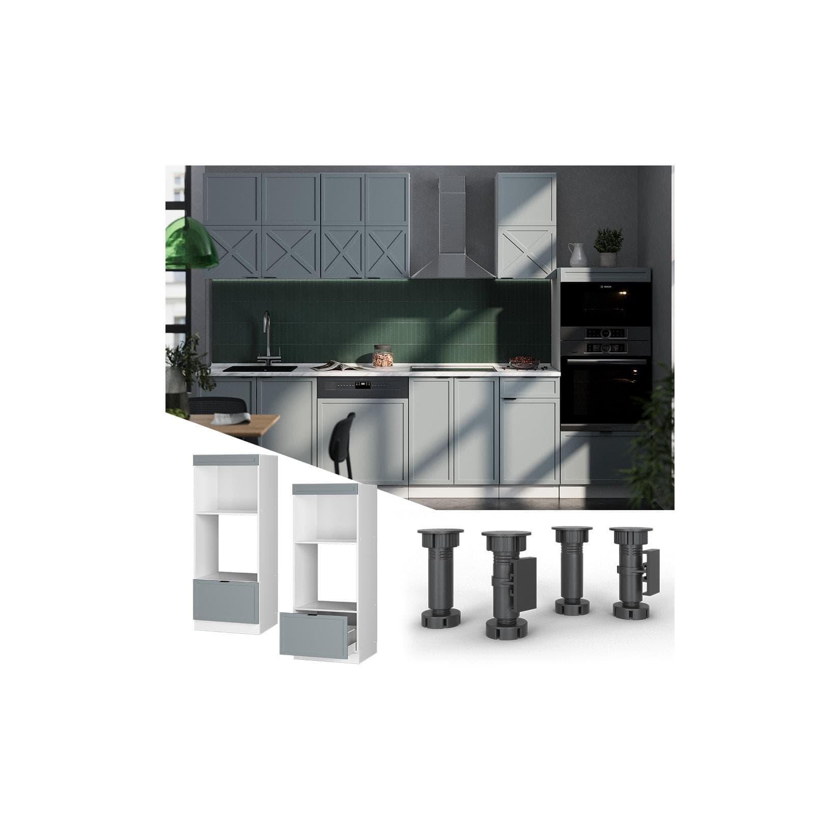 Vicco Mikrowellenschrank Fame-Line Weiß Hellblau-Grau Gerahmt 60 cm