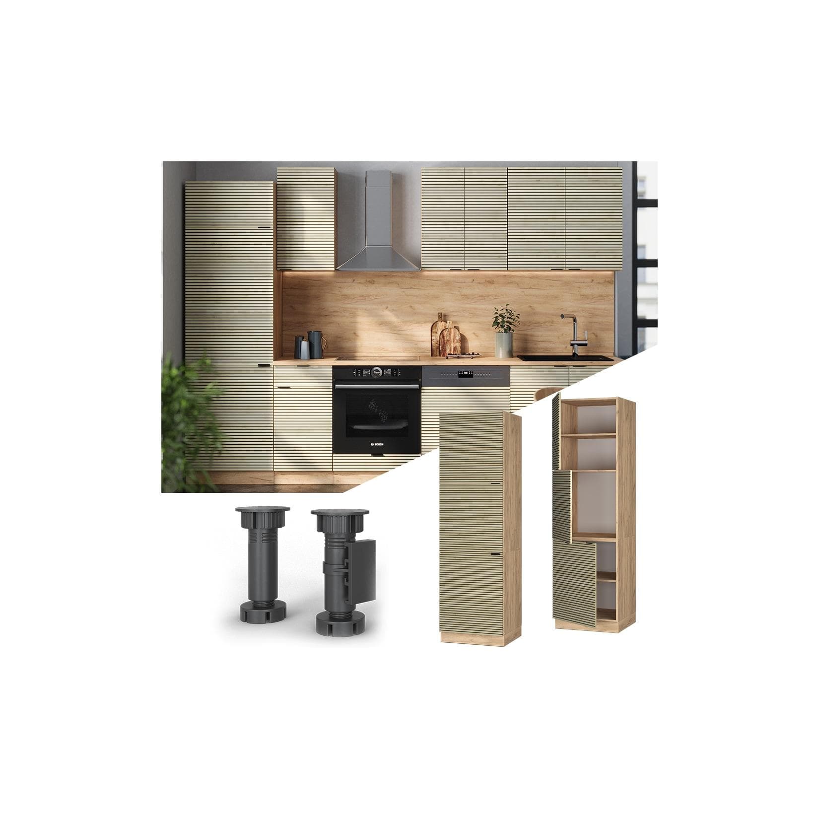 Vicco Vorratsschrank Fame-Line Eiche gefräst 60 cm 3 Türen