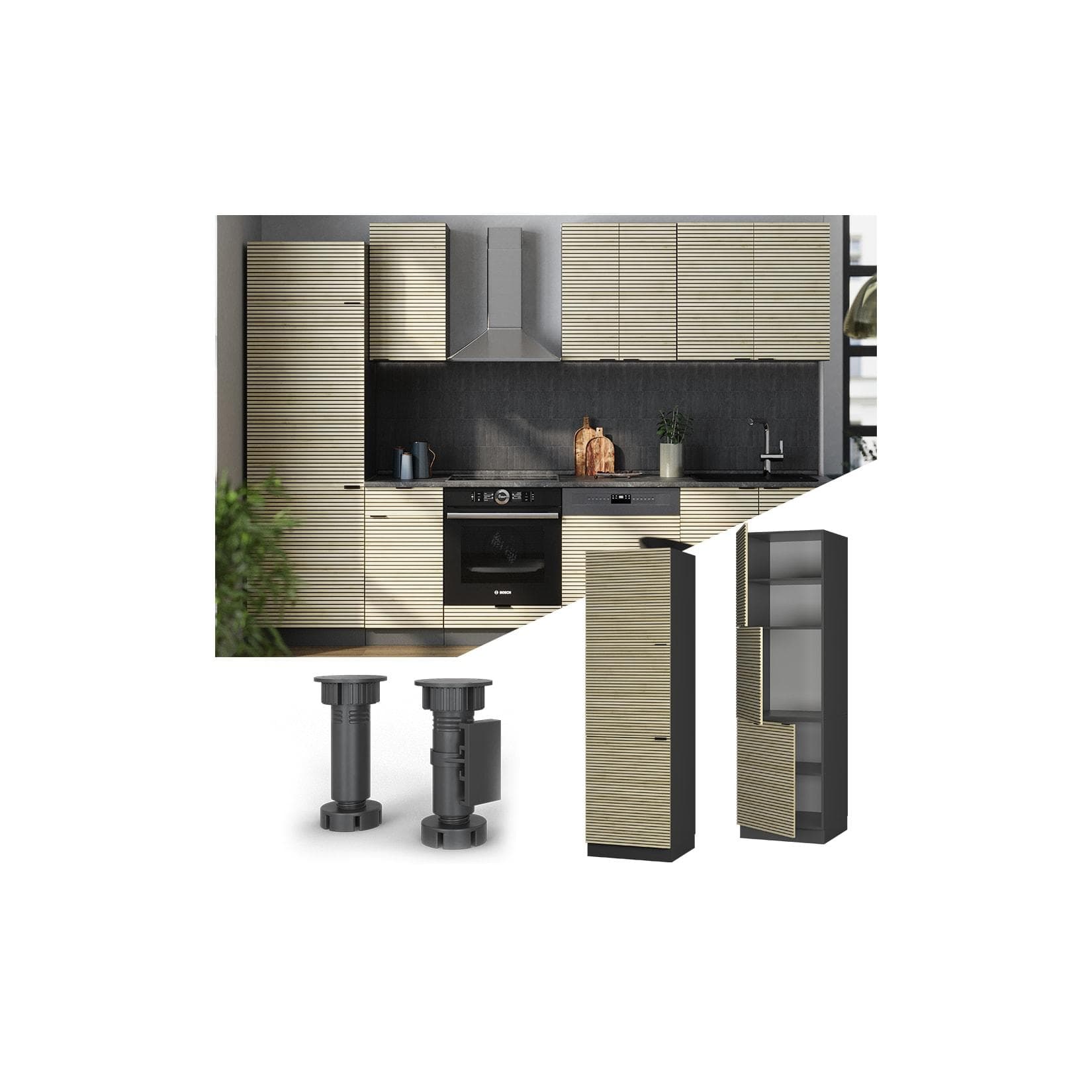 Vicco Vorratsschrank Fame-Line Anthrazit Eiche gefräst 60 cm 3 Türen