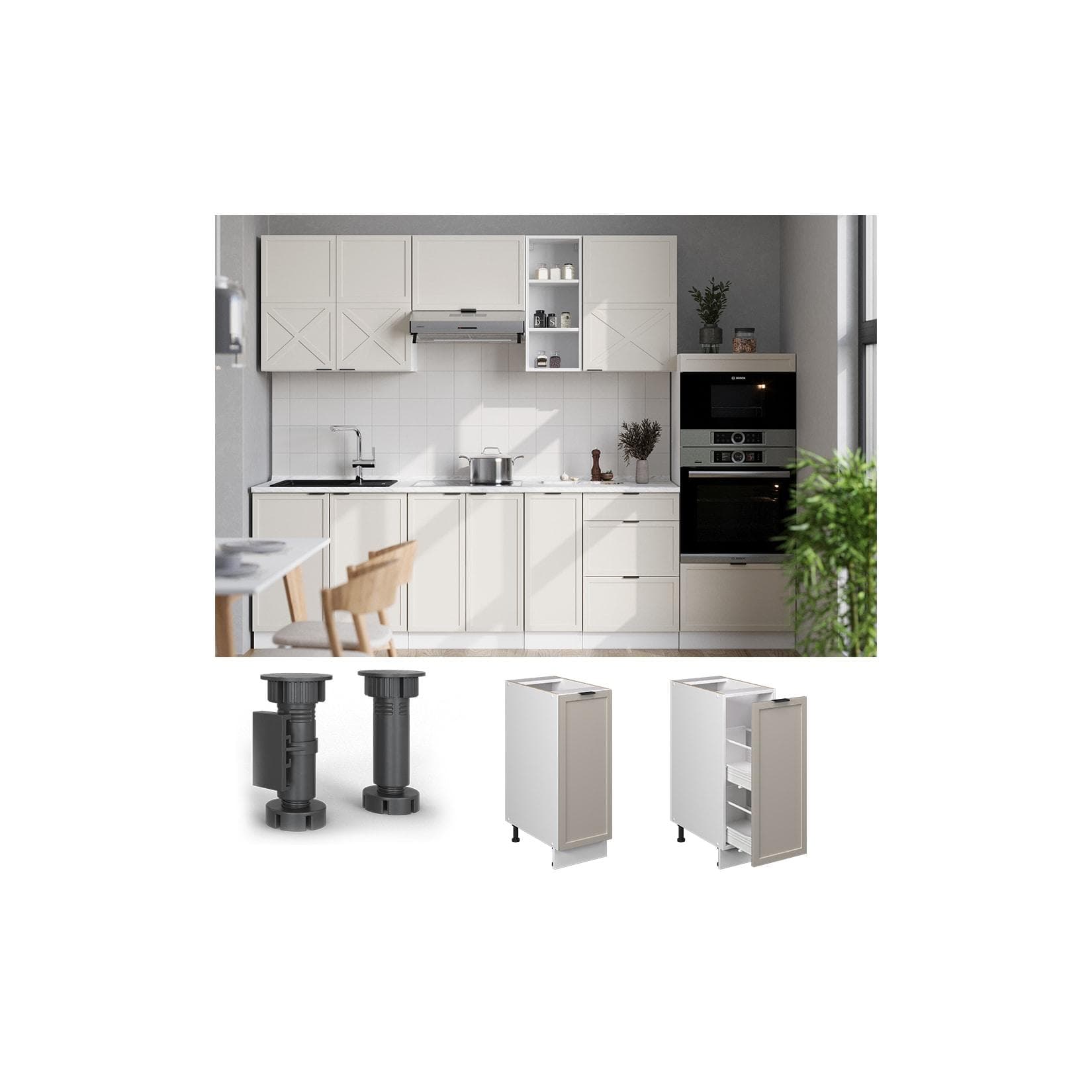 Vicco Apothekerunterschrank Fame-Line Weiß Grau-Beige 30 cm mit Marmor-Arbeitsplatte
