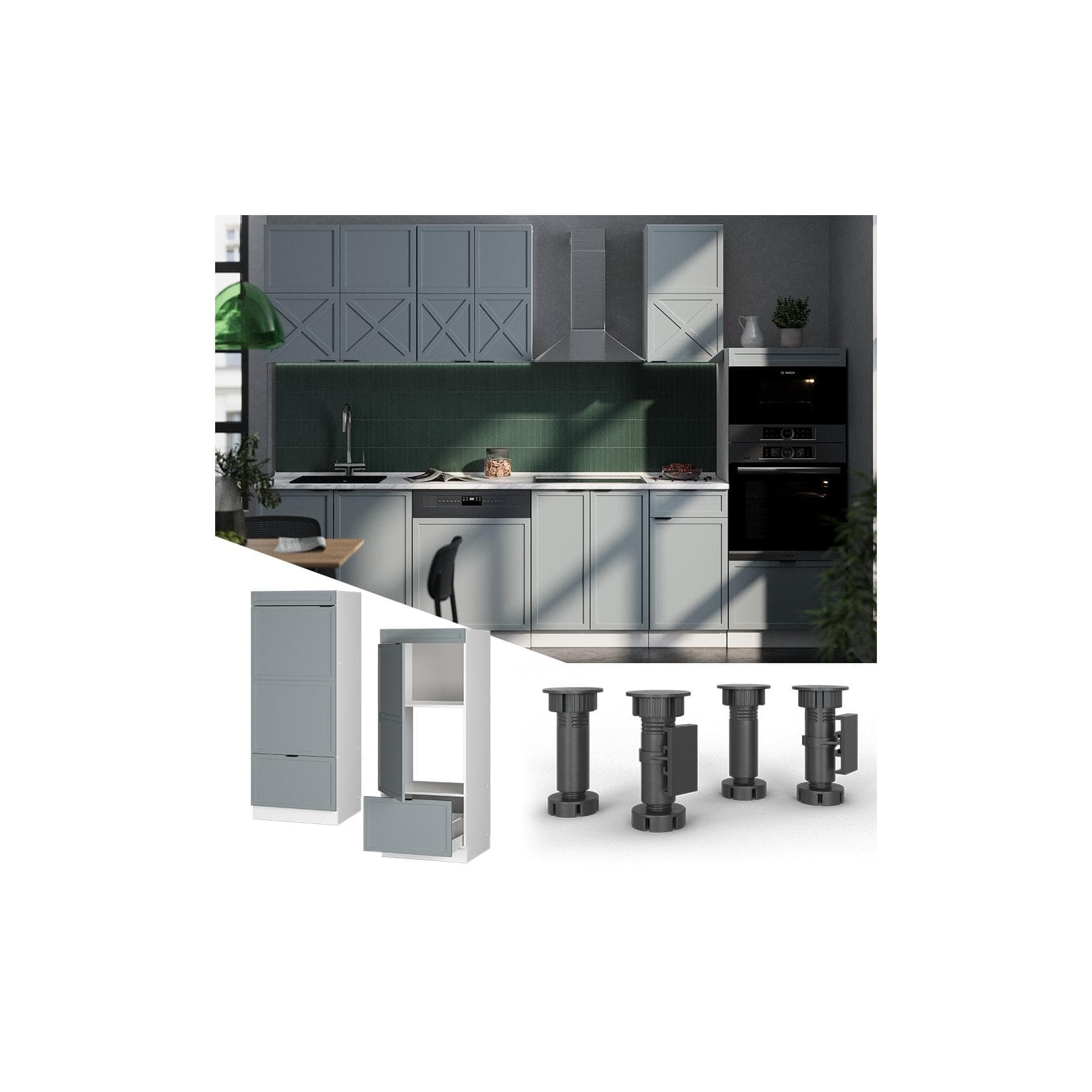 Vicco Mikrowellenschrank Fame-Line Weiß Hellblau-Grau 60 cm mit Schublade