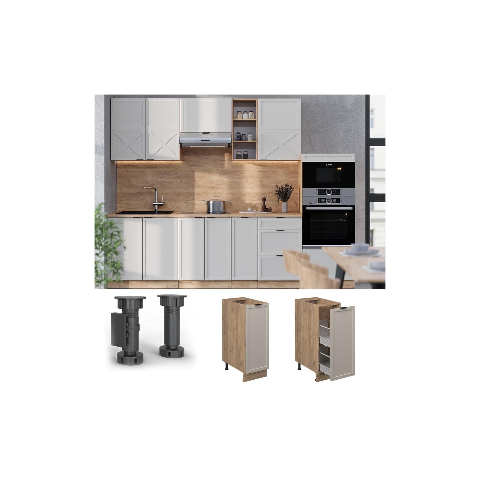Vicco Apothekerunterschrank Fame-Line Eiche Grau-Beige 30 cm Arbeitsplatte Anthrazit
