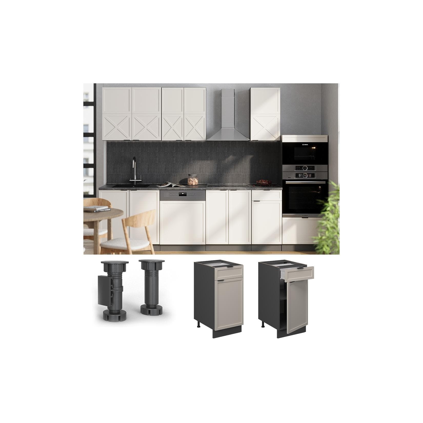 Vicco Schubunterschrank Fame-Line Anthrazit Grau-Beige 40 cm mit Arbeitsplatte