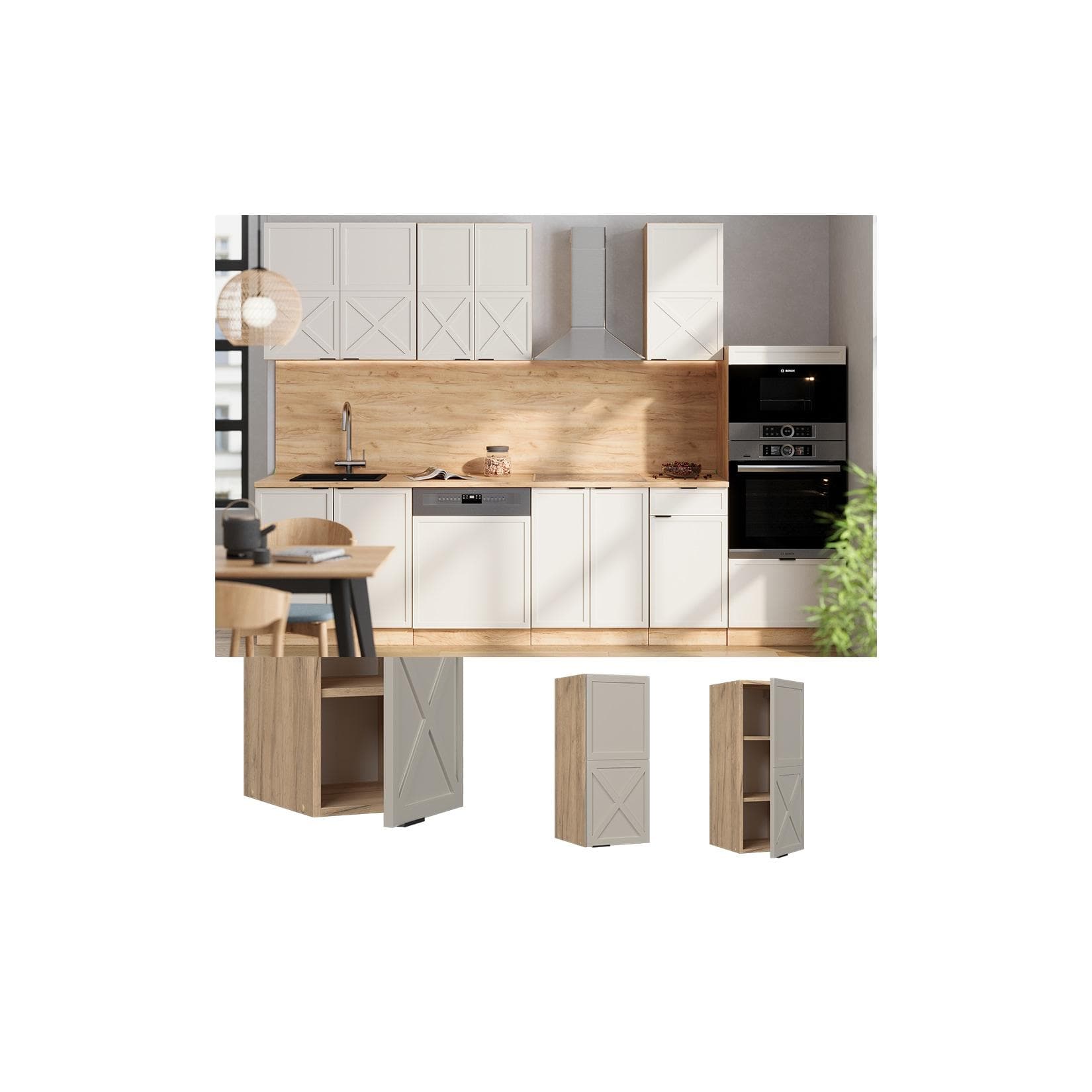 Vicco Hängeschrank Fame-Line GrauBeige/Goldkraft Eiche mit Soft-Close