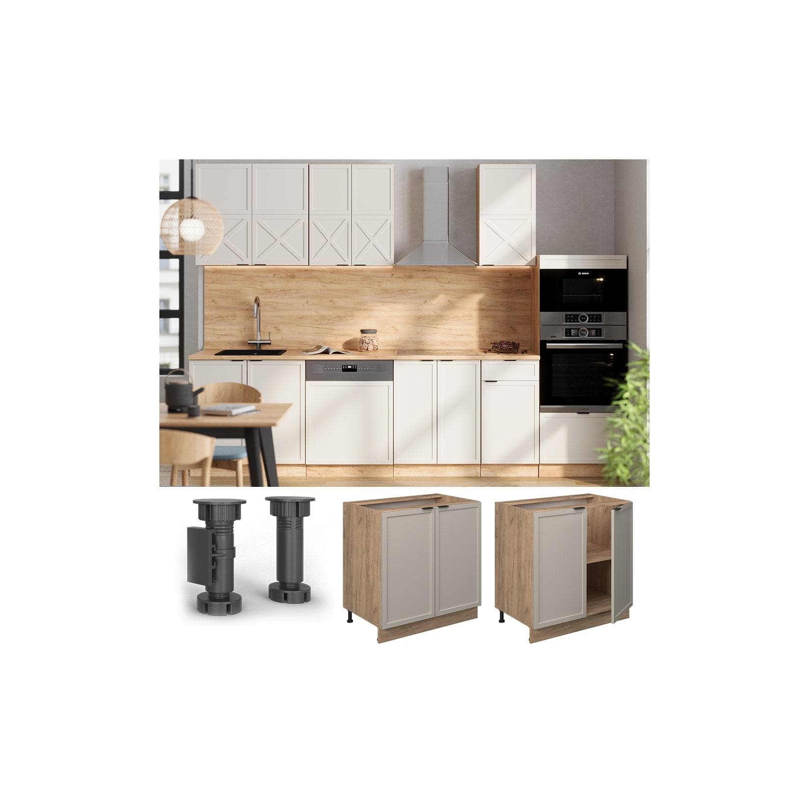 Vicco Unterschrank Fame-Line Eiche Grau-Beige mit Arbeitsplatte