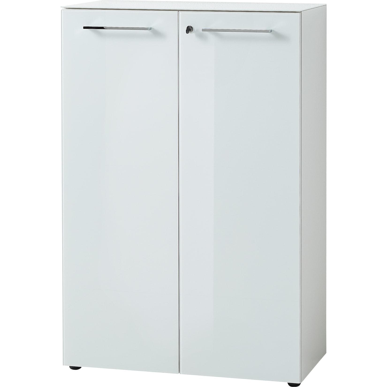 Aktenschrank Abschließbar 80x120x37 cm (3 Ordnerhöhen) Glasfront ESG Soft-Close Büroschrank Weiß
