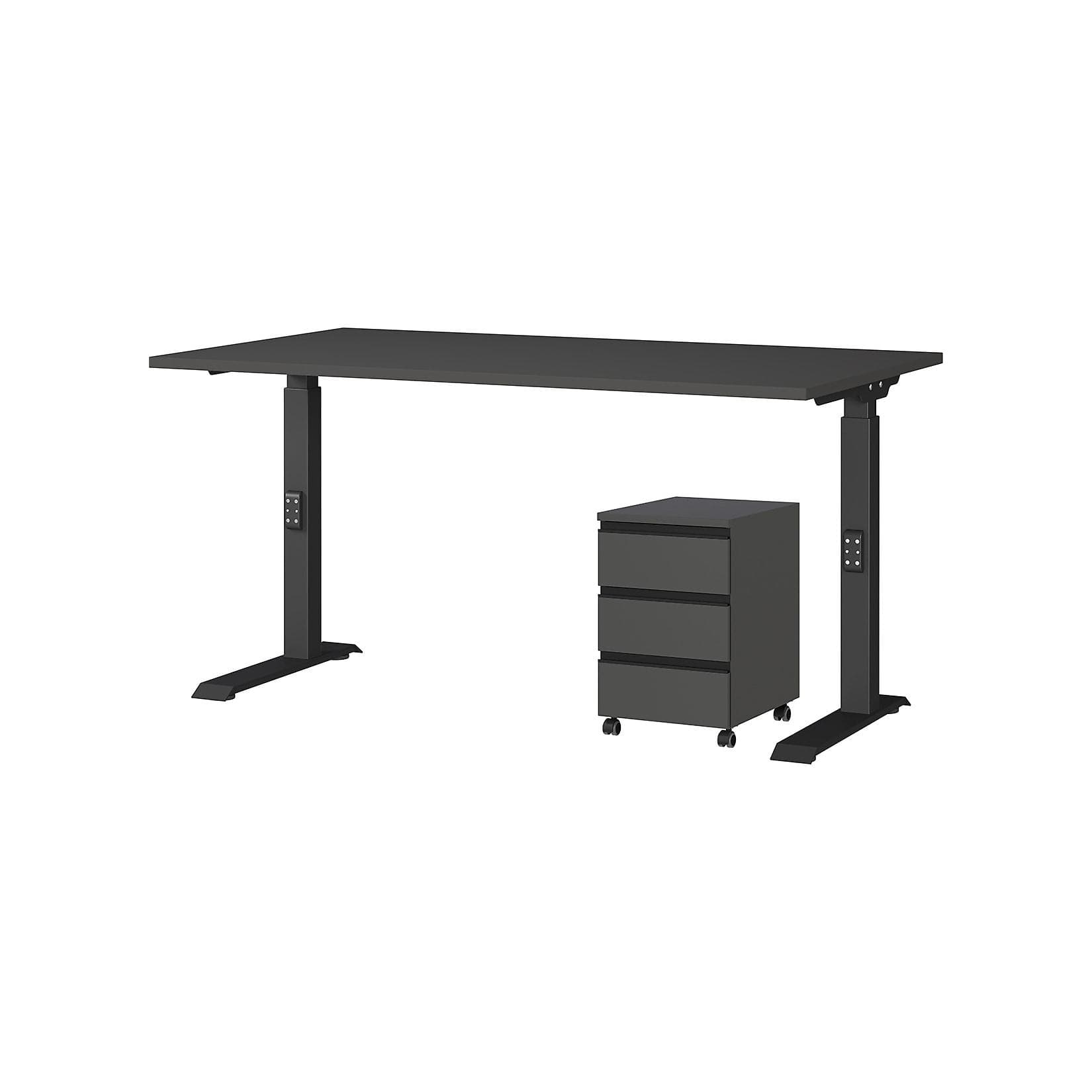Büro Set 2-teilig Schreibtisch 140x80cm & Rollcontainer Graphit Einstellbar 68-91 cm Soft-Close Made in Germany "Stuttgart" Kadima Design