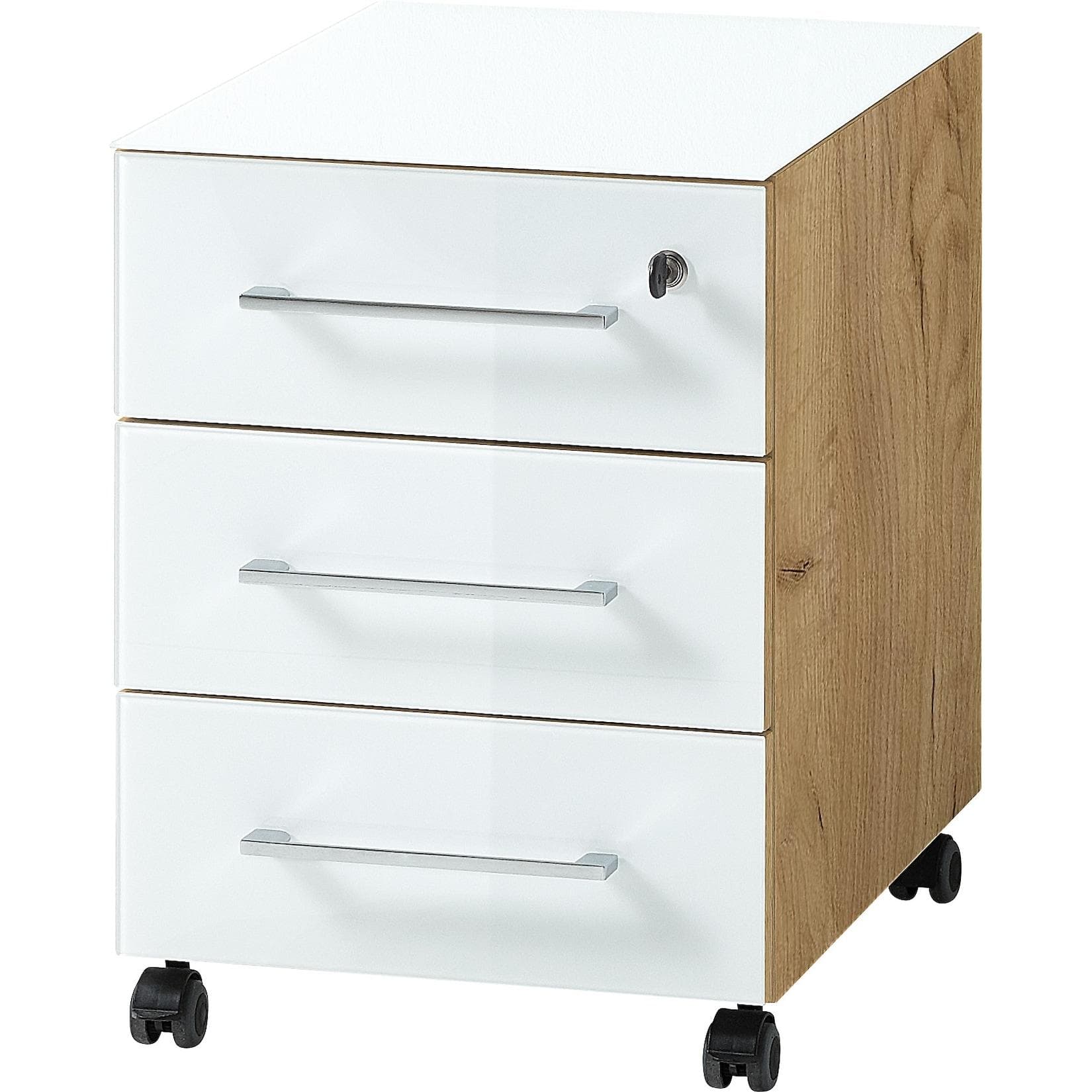 KADIMA DESIGN Rollcontainer 3 Schubladen Weiß Glasfront Soft-Close