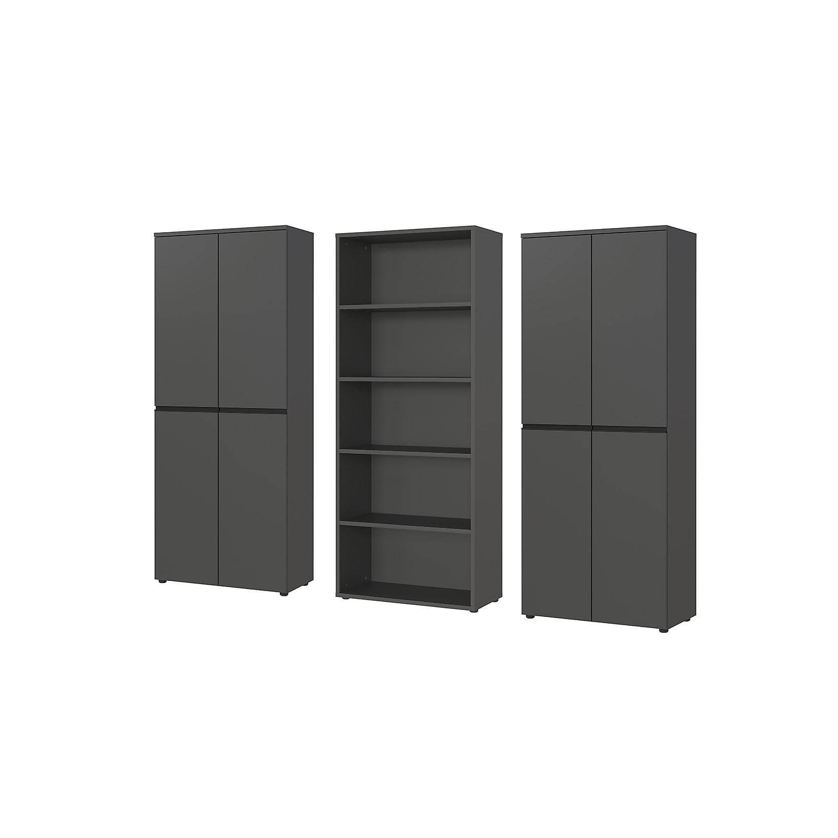 Büroschrankwand 3-teilig Graphit 2 Schränke & 1 Regal Soft-Close Aktenwand