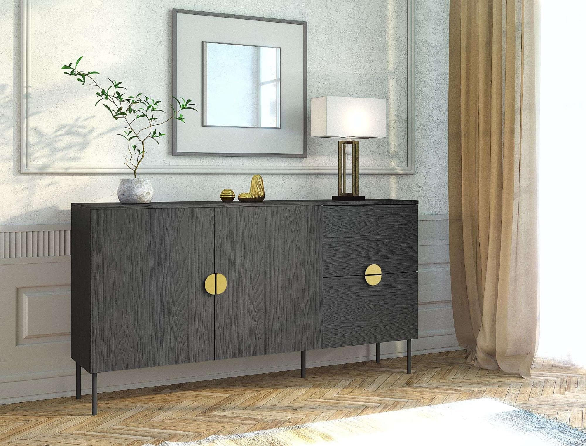 Kommode HOME AFFAIRE BELLOT Sideboard mit 2 Schubladen und 2 Türen, schwarzer Graphit
