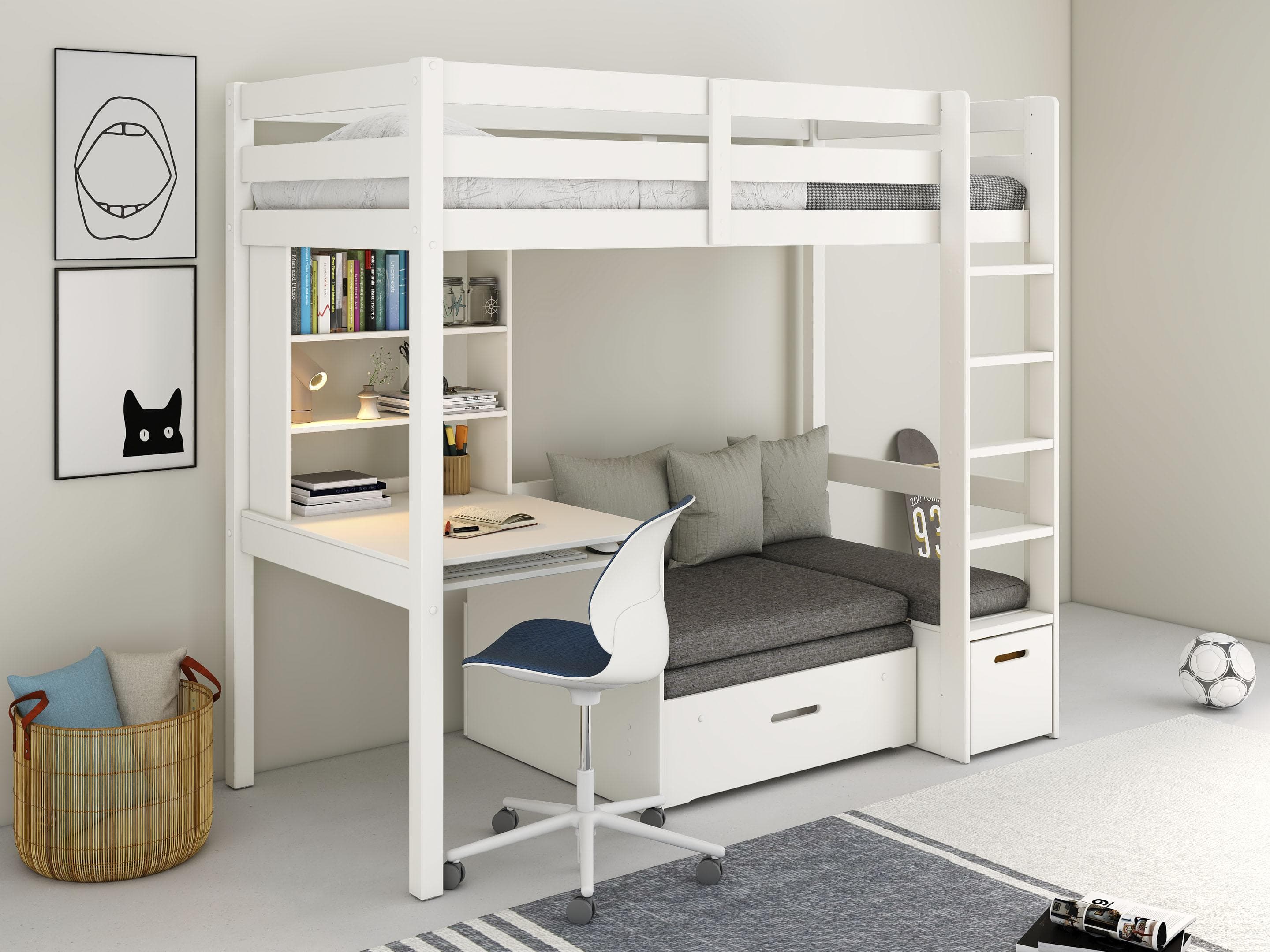 Ausziehbares Etagenbett mit Schreibtisch und Stauraum | Mehrere Farben